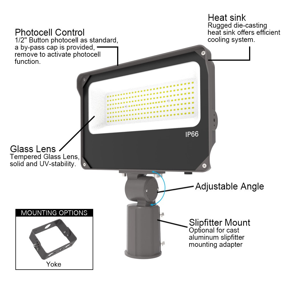 Konlite LED Outdoor Flood Light with Photocell - 240W, 36,000 Lumens, 5000K Daylight White, 120-277V, 1000W Equivalent - Perfect for Parking Lots, Stadiums, Warehouses & Security Lighting