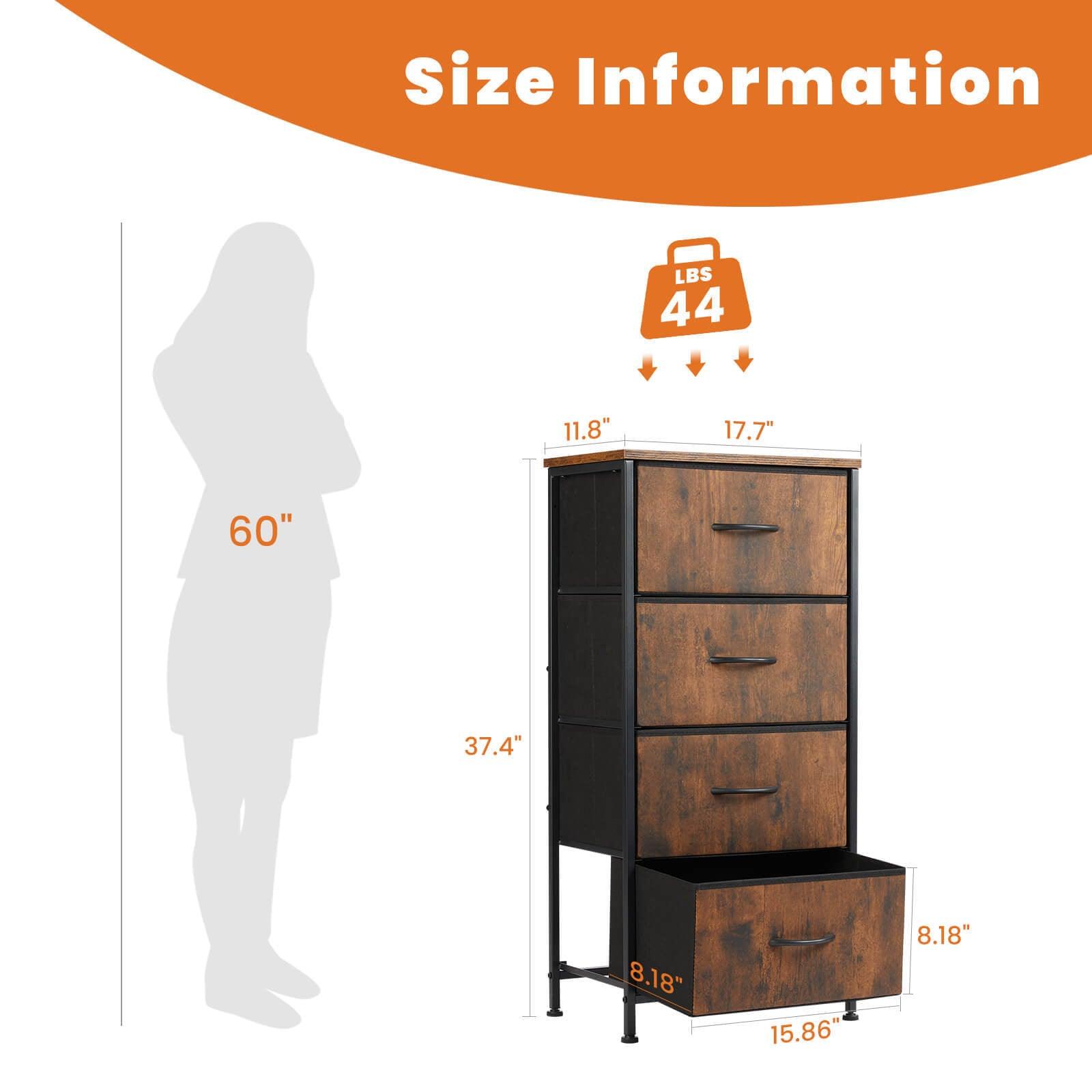 Modern 4-Drawer Dresser with Metal Frame & Wood Top - Brown Wooden Chest of Drawers for Bedroom, Living Room & Office Storage Organization