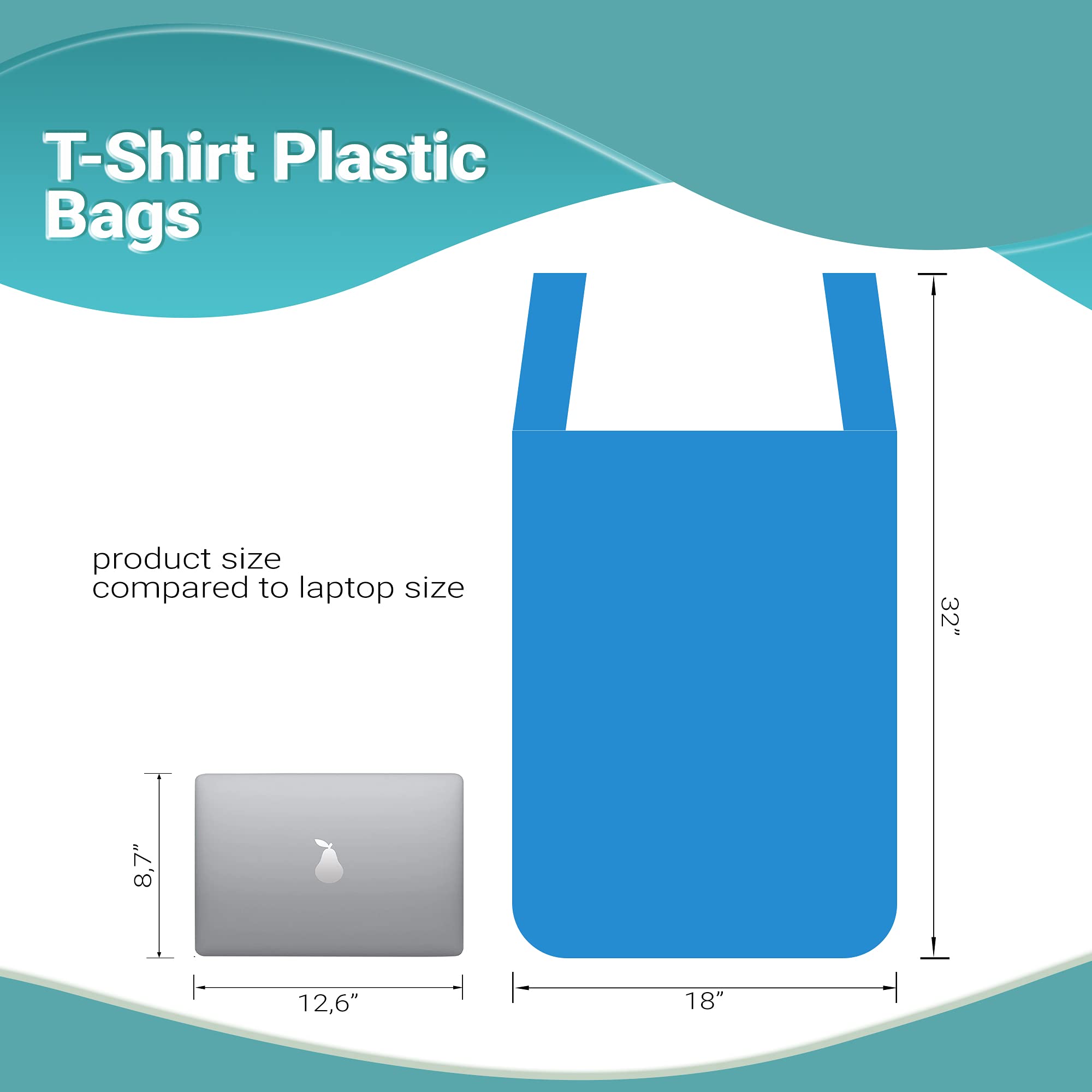 400 Pack Blue T-Shirt Bags 18x8x32 Inches - Heavy Duty HDPE Plastic Shopping Bags with Handles, Unprinted, Reusable & Recyclable - Perfect for Retail Stores, Grocery Shops, Restaurants & Farmers Markets