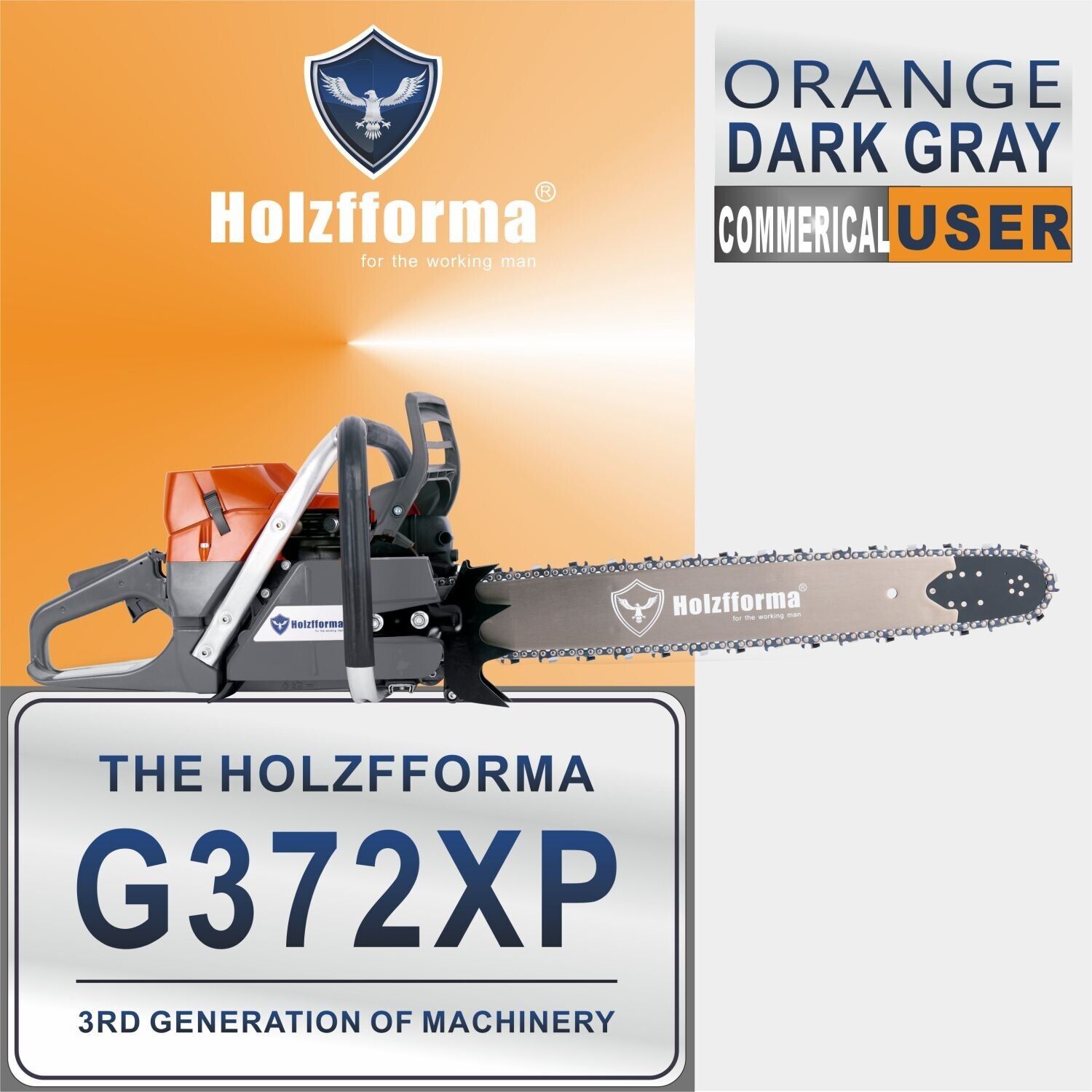 Holzfforma G372XP 71cc Professional Gas Chainsaw with 28-Inch Bar & Chain - Orange & Dark Gray - Ideal for Tree Cutting, Firewood Processing, and Landscaping