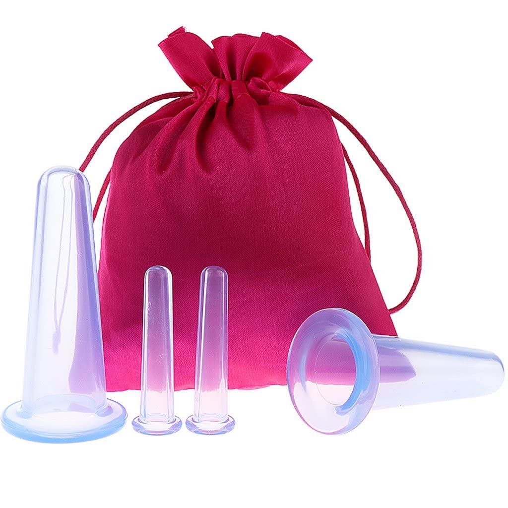 Vinayakart 4-Piece Silicone Vacuum Cupping Massage Set with Storage Bag - Face & Body Therapy for Wrinkle Reduction, Collagen Boost, Pain Relief - Perfect for Home Spa, Self-Care, and Muscle Relaxation