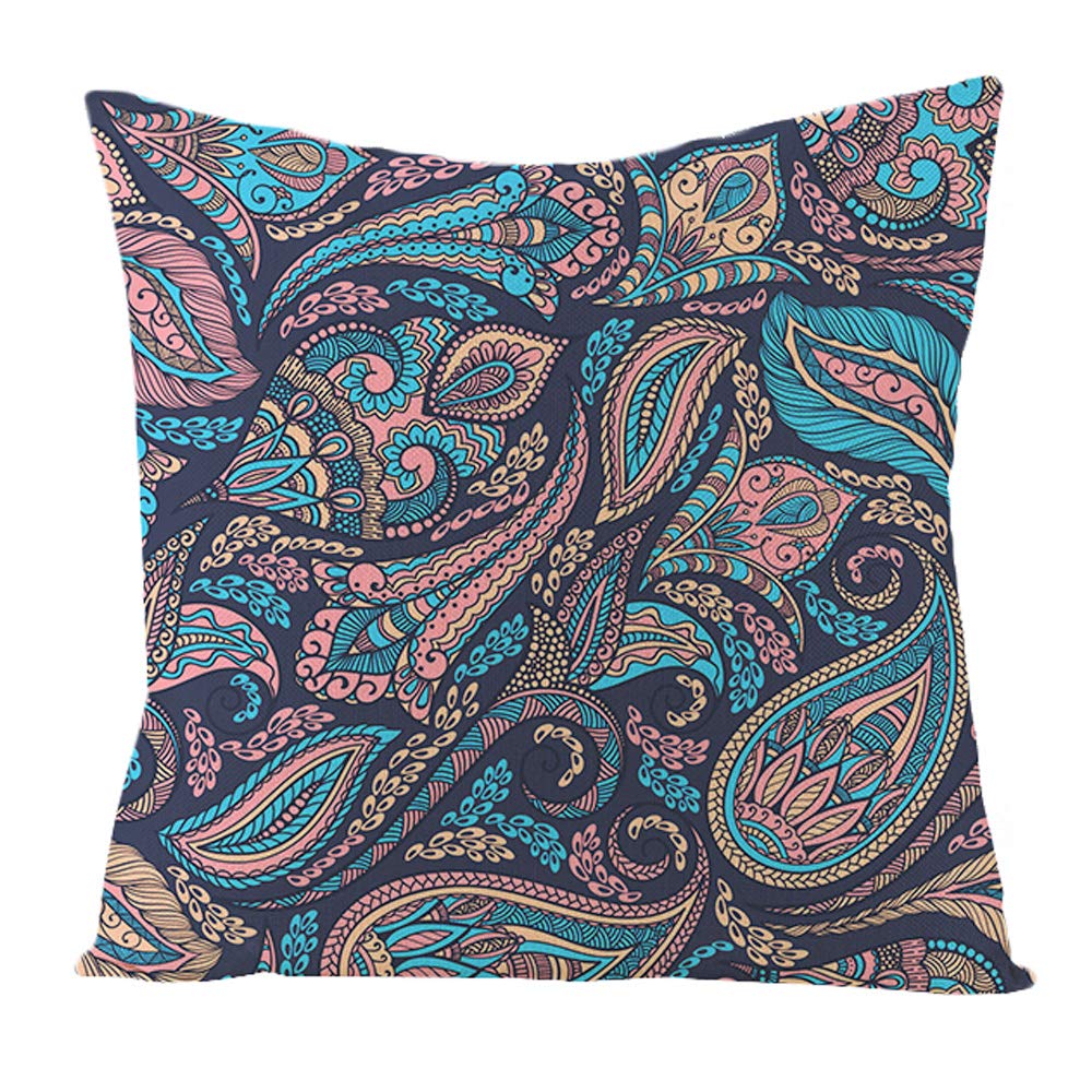 2 Pack Paisley Throw Pillow Covers 18x18 Inch - Soft Square Linen Cushion Covers for Sofa, Couch & Bed - Boho Home Decor for Living Room, Bedroom & Nursery