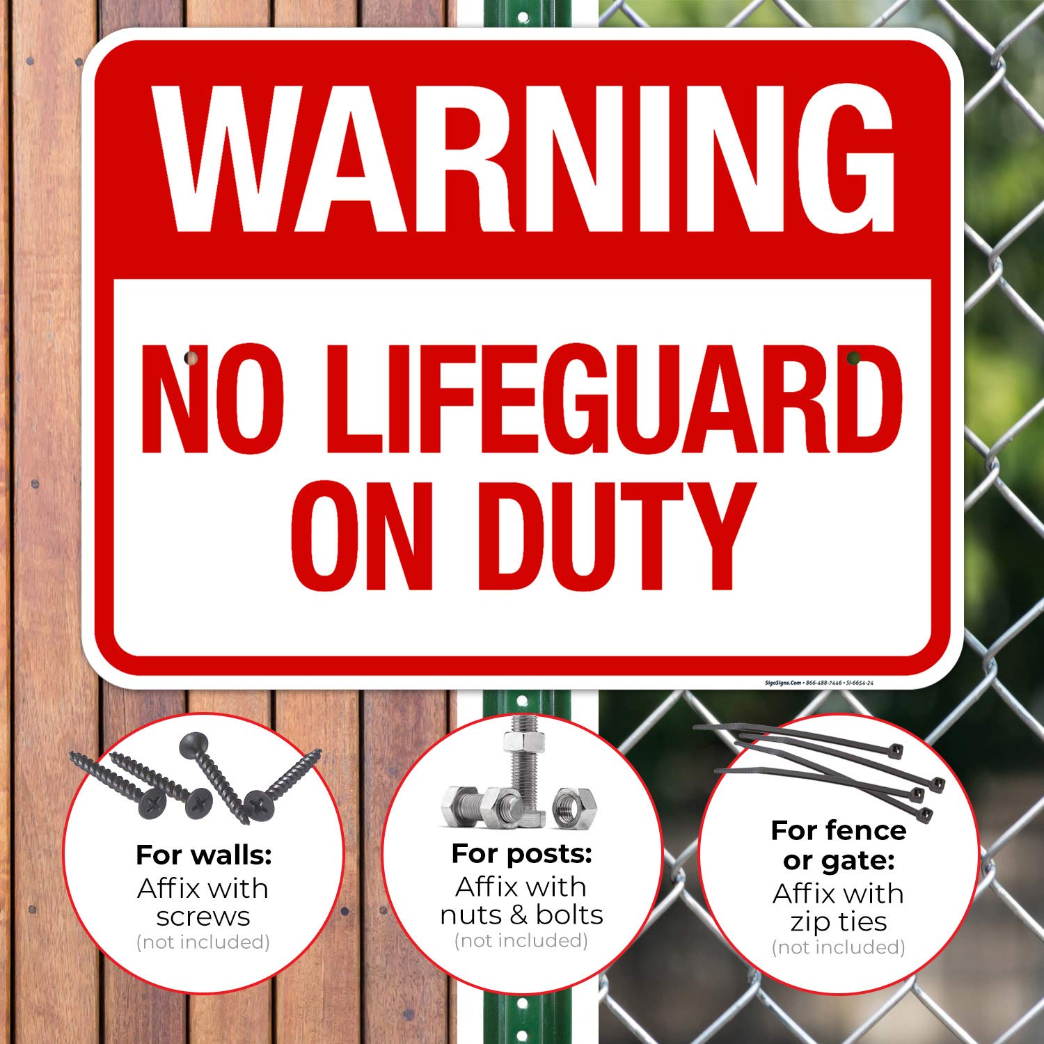 No Lifeguard On Duty Sign - 18x24 Inch Rust-Free Aluminum Pool Safety Sign (SI-6654) | Fade Resistant for Indoor & Outdoor Use | Made in USA | Perfect for Swimming Pools, Water Parks & Public Aquatic Areas