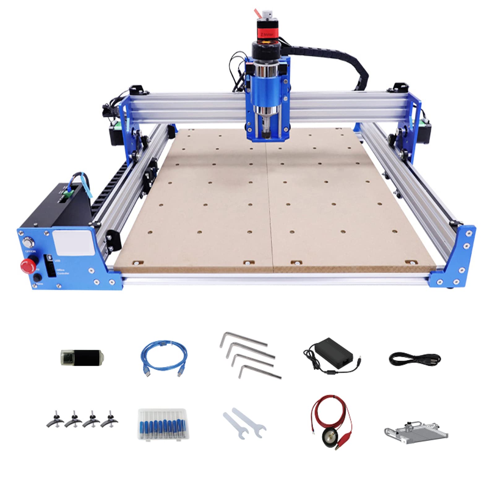 3-Axis USB CNC Router Machine 4040 - 110V 100W Engraving & Milling Machine with Controller & Z Probe - Aluminum Frame for Wood, Acrylic, MDF, Nylon Cutting - Blue & Silver - Perfect for DIY Projects, Sign Making & Woodworking