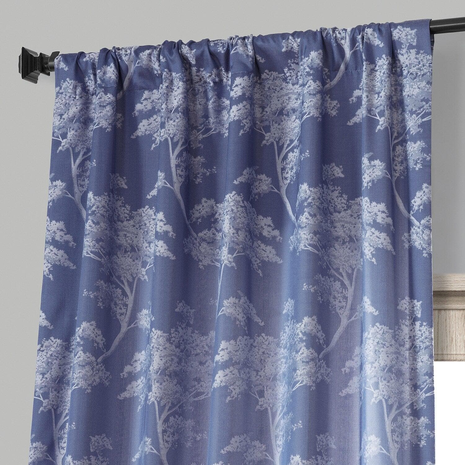 Sequoia Cobalt Blue Floral Faux Silk Jacquard Blackout Curtains for Bedroom, Living Room - Elegant Window Treatment for Light Blocking & Home Decor
