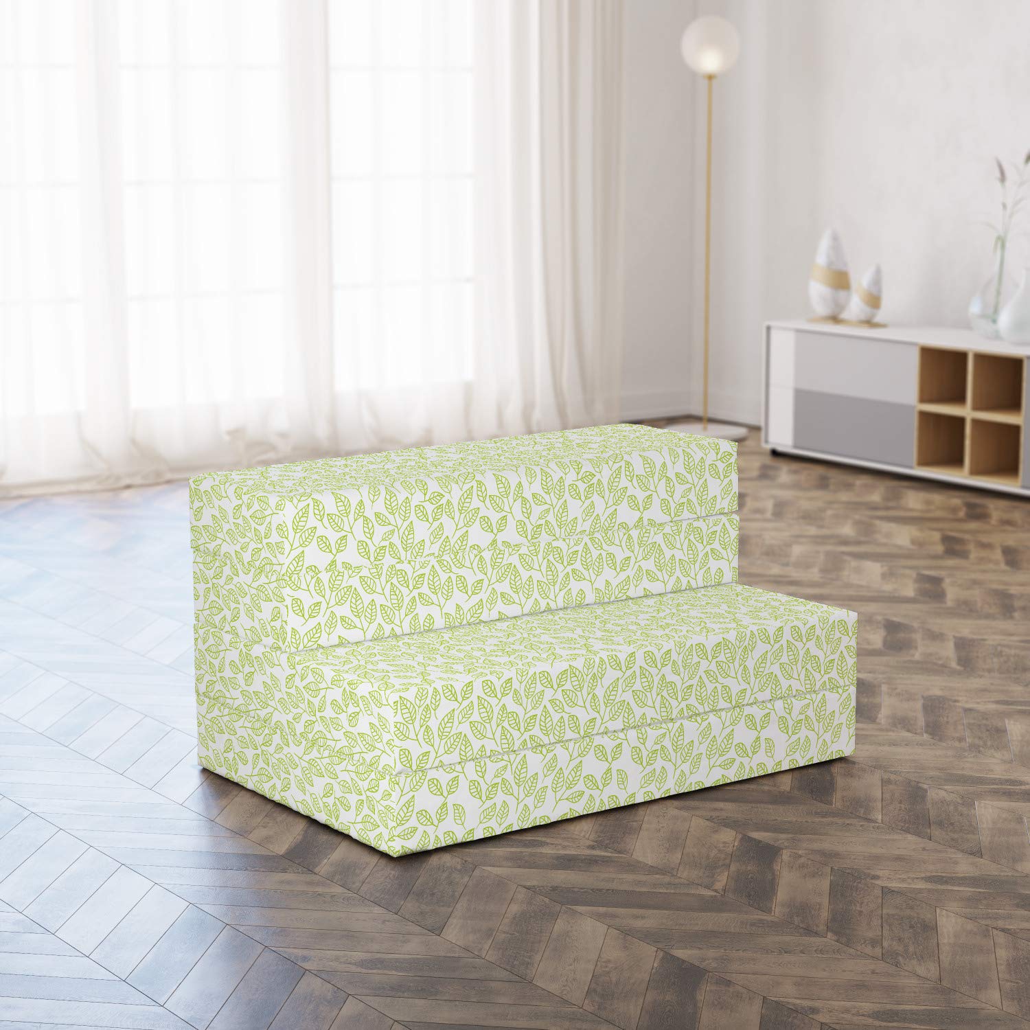 Ambesonne Foldable Mattress with Green Leaves & Branches Design, 74.8
