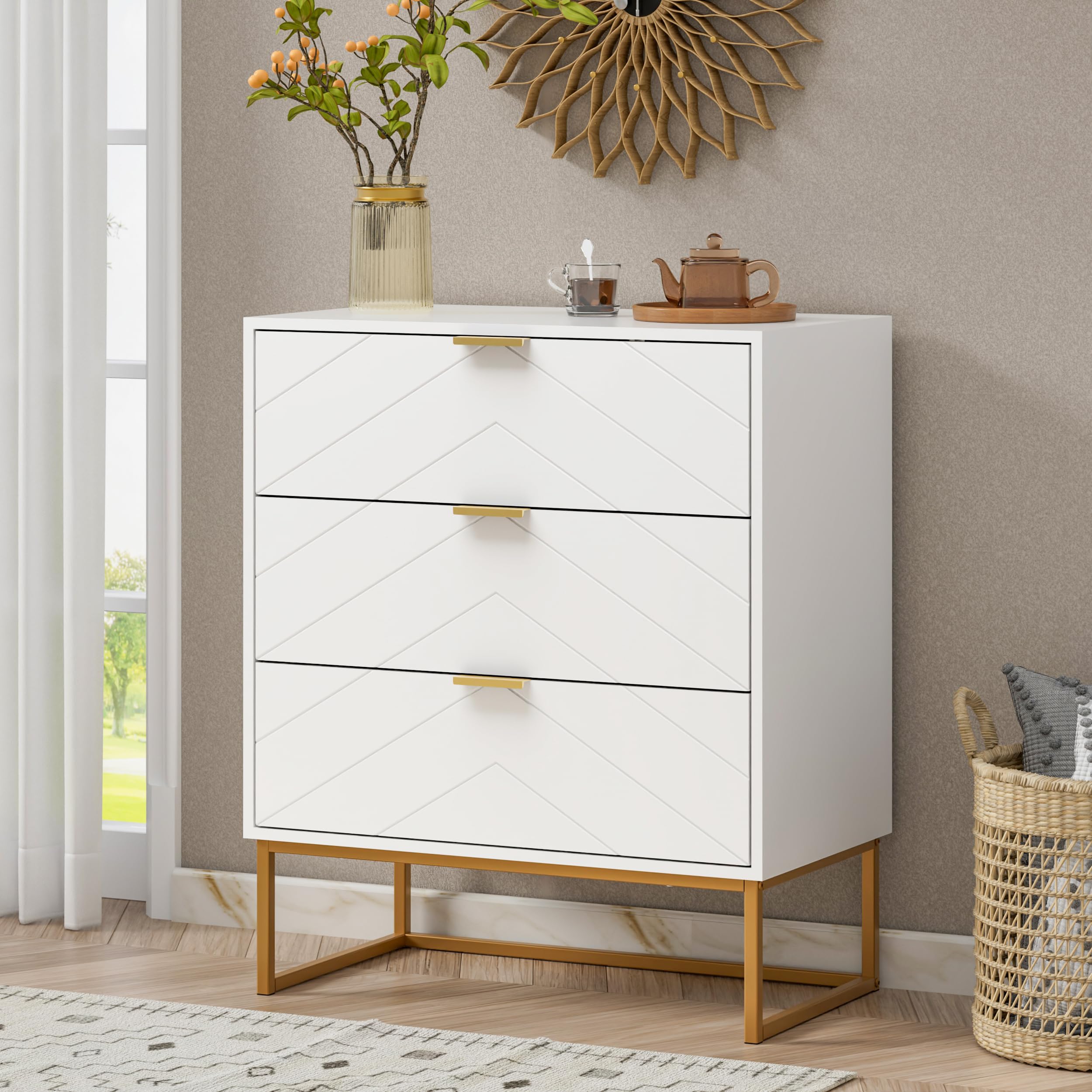 Modern White 9-Drawer Chest & 3-Drawer Nightstand Set - Bedroom Storage Furniture Combo for Master Bedroom, Guest Room & Apartment Organization