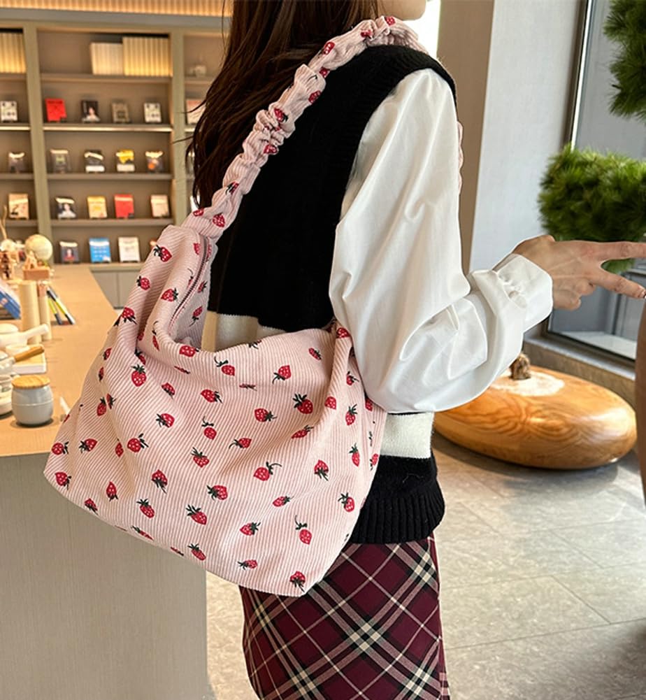 Strawberry Print Shoulder Bag for Women - Cute Tote Purse, Messenger Bag with Large Capacity, Crossbody Satchel Handbag | Perfect for Shopping, Travel & Daily Use