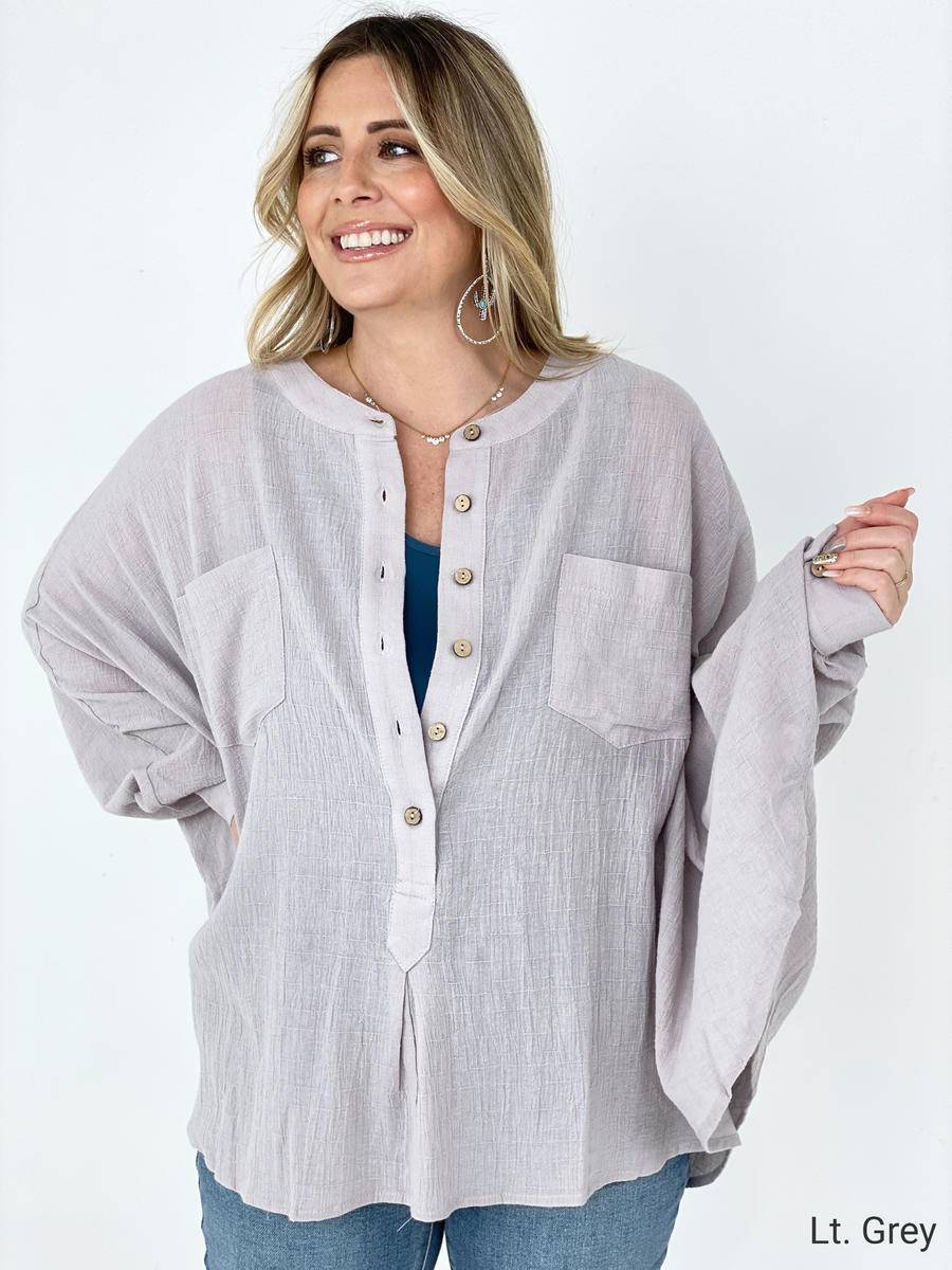 Stylish Oversized Cotton Linen Top for Women - Comfortable Textured Blouse for Casual Wear, Work & Travel