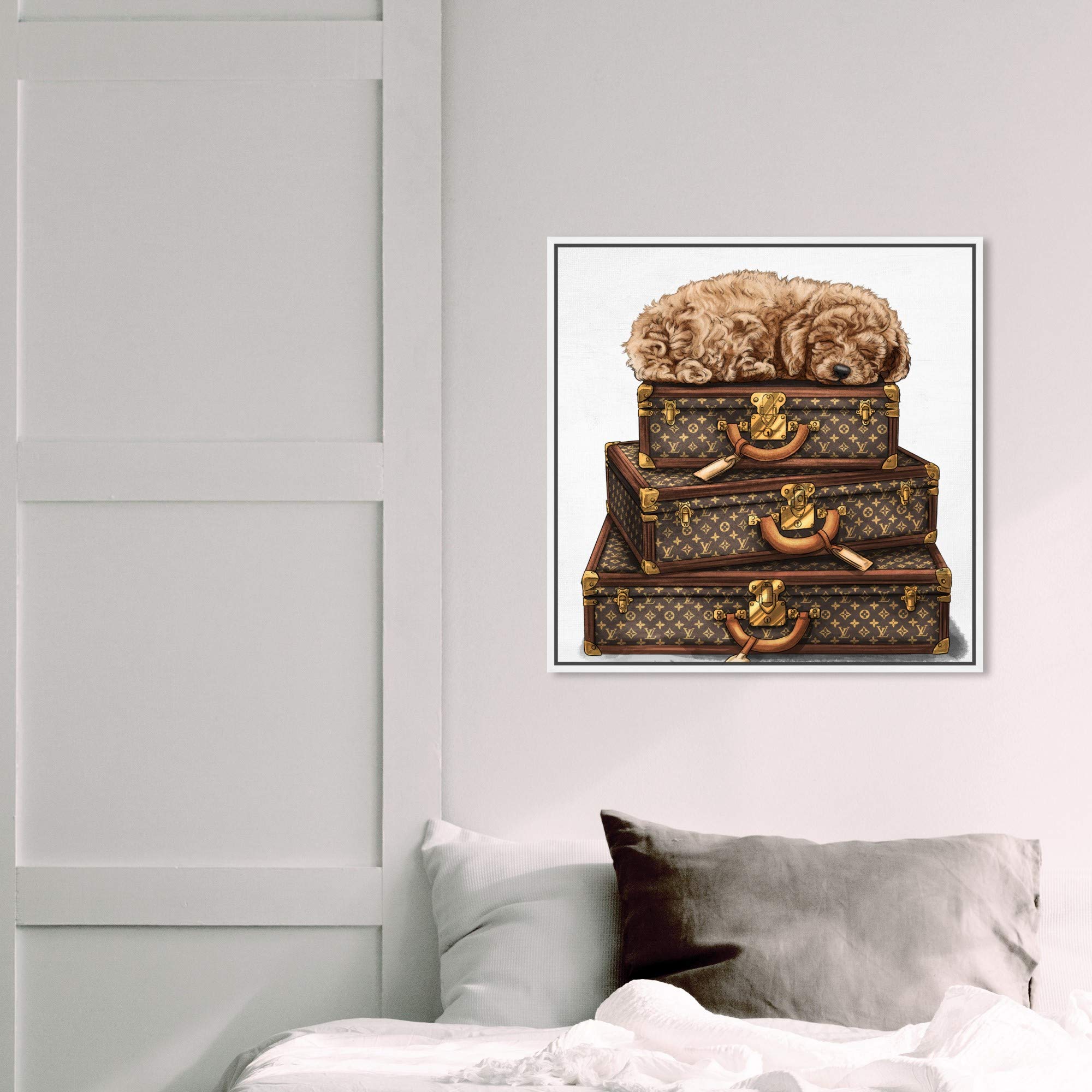 Oliver Gal Artist Co. Sleeping Poodle Framed Wall Art - 20x20 Inch Brown & White Canvas Print - Fashion Home Decor for Living Room, Bedroom & Office