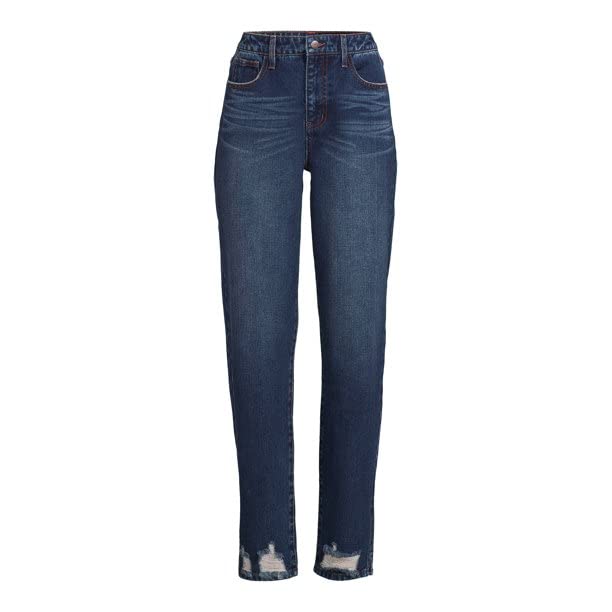 No Boundaries Juniors' Straight Split Hem Jeans - Medium Wash Denim Pants for Women, High Waist Comfort Fit, Trendy Casual Style (Size 9, Dark Wash) | Perfect for Everyday Wear, School, and Weekend Outings