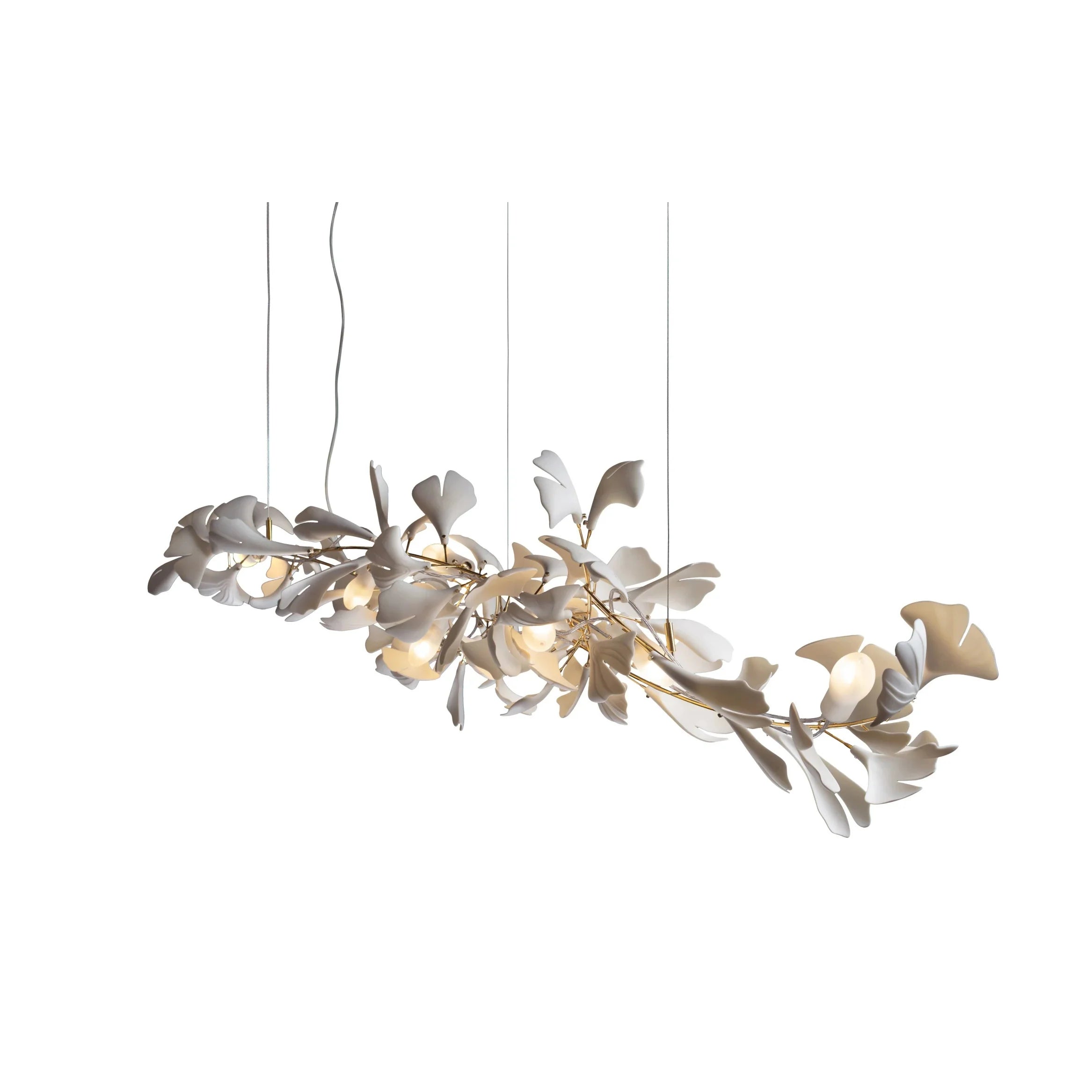 White Gingko Chandelier - Elegant Modern Lighting Fixture for Dining Room, Living Room & Bedroom Decor