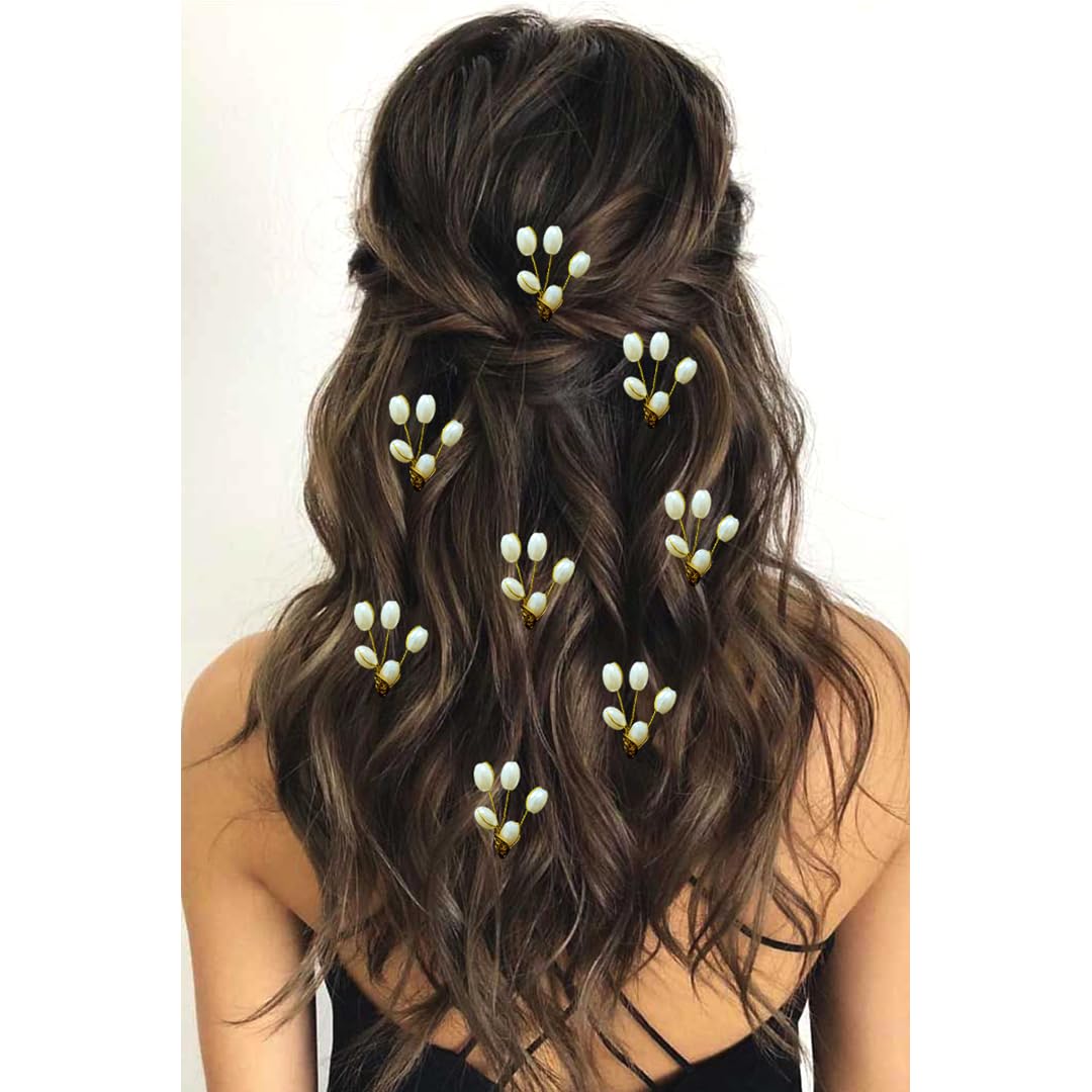 Ansh Elegant Artificial Metal Floral Hairpin with White Pearls | Hair Clips & Juda Pins for Women & Girls | Combo Pack of 2333 & 2334 | Perfect for Weddings, Parties & Everyday Styling