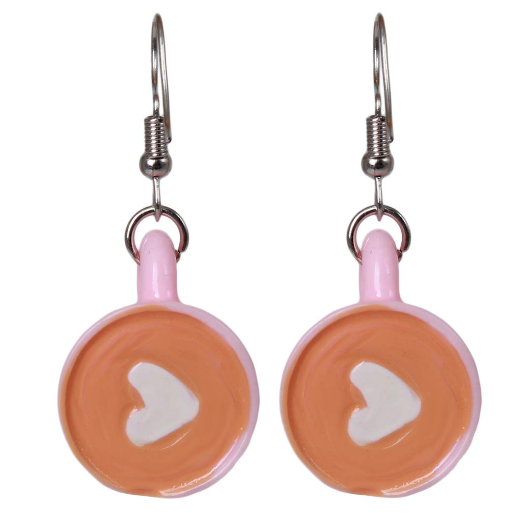 EssenceDelight Women's Coffee Cup Earrings - Funny Asymmetric Coffee Bean Dangle Hook Earrings with Drop Design, Unique Jewelry Gift for Coffee Lovers (Pink) | Perfect for Cafés, Office Wear & Coffee-Themed Parties