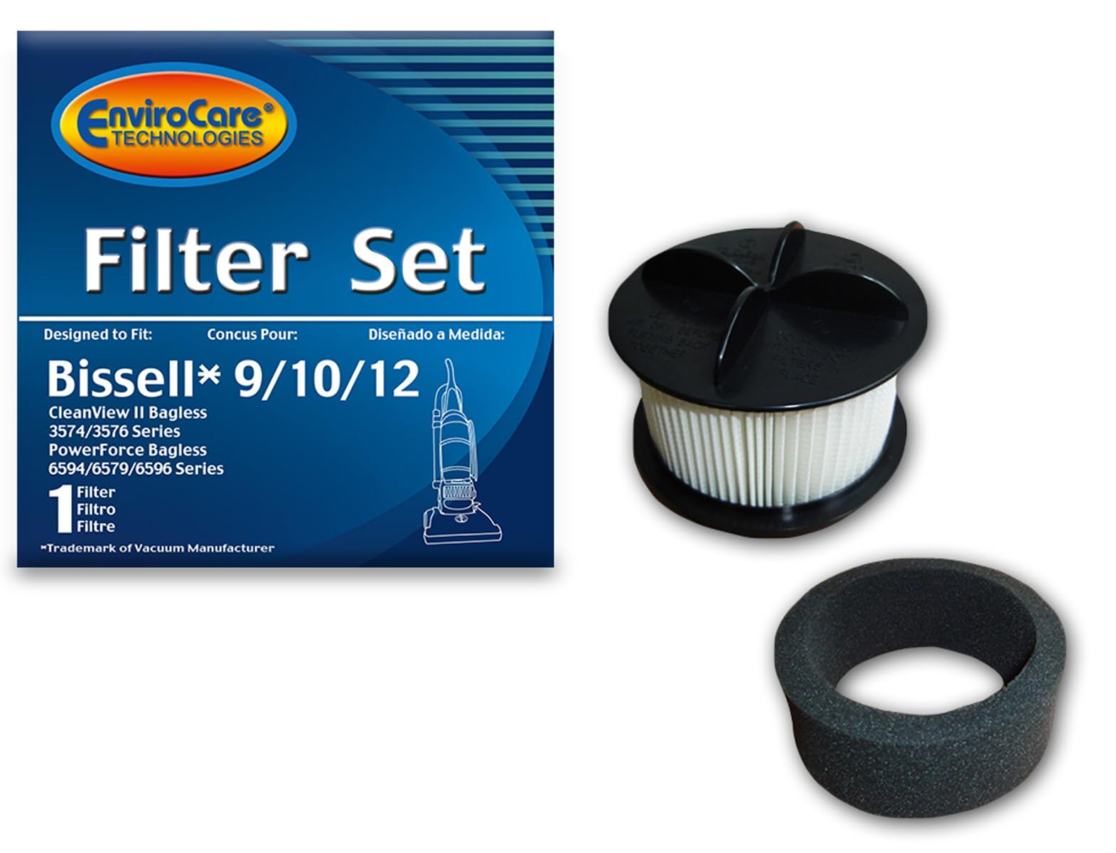 EnviroCare Replacement Vacuum Cleaner Filter - Compatible with Bissell 9/10/12 HEPA Pleated Micro Inner & Outer Foam Filters - Perfect for Pet Hair, Allergies & Deep Cleaning