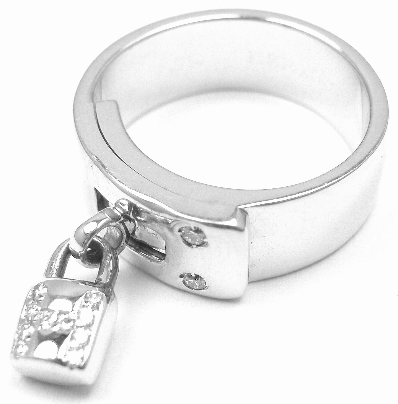 Authentic Hermes 18K White Gold Diamond H Lock Band Ring Size 5 - Luxury Jewelry for Women, Perfect for Weddings, Anniversaries & Special Occasions