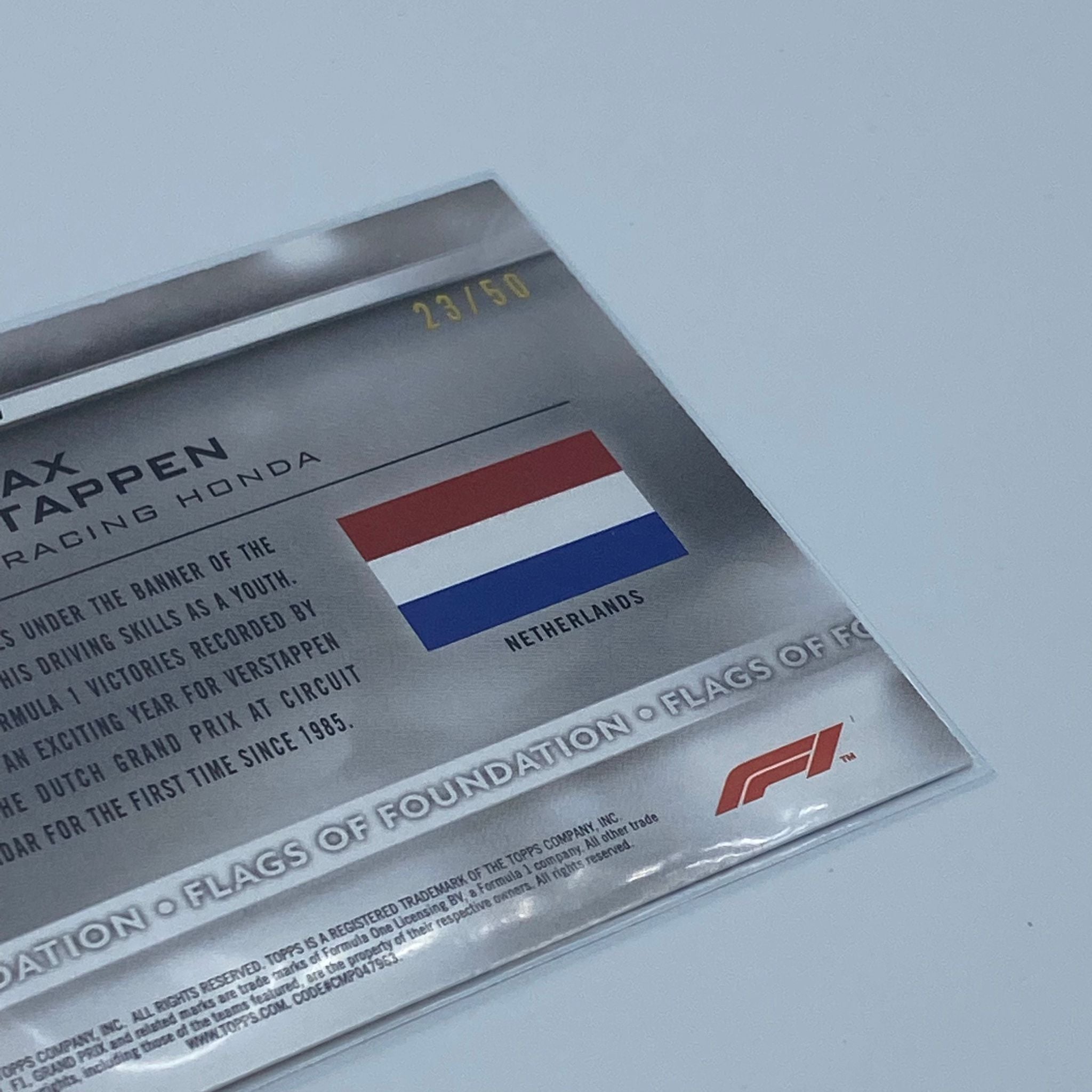 2023 Max Verstappen Flags Of Foundation #FF MV Gold Parallel Racing Card - Perfect for F1 Collectors, Sports Memorabilia Enthusiasts & Racing Fans Display