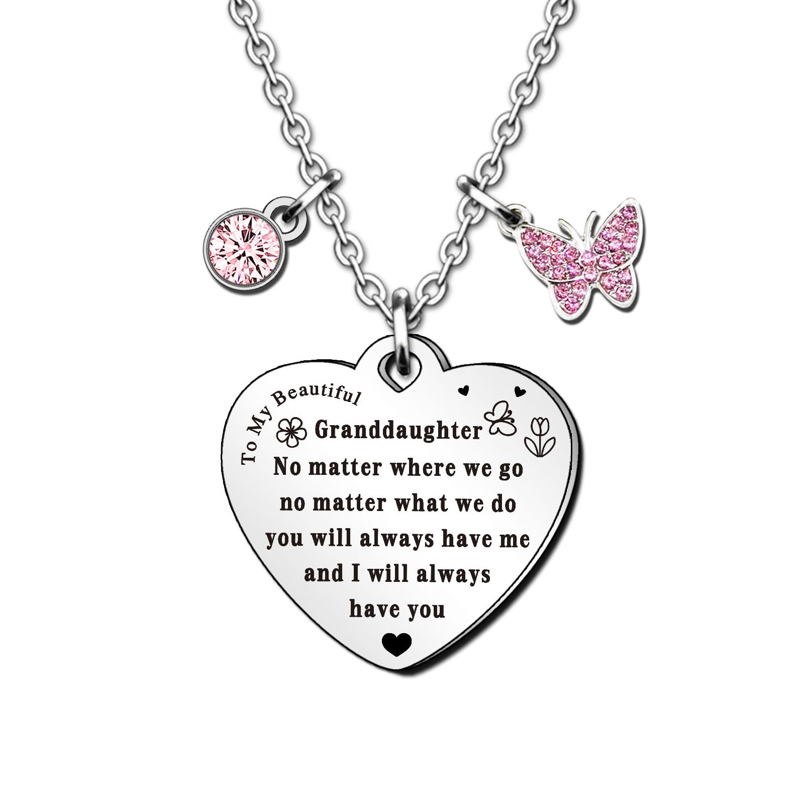 QMVMV Granddaughter Necklace - Heartfelt Gift from Grandparents for Christmas, Birthday & Graduation - Sterling Silver Keychain Pendant for Granddaughters - Perfect for Special Occasions & Everyday Wear