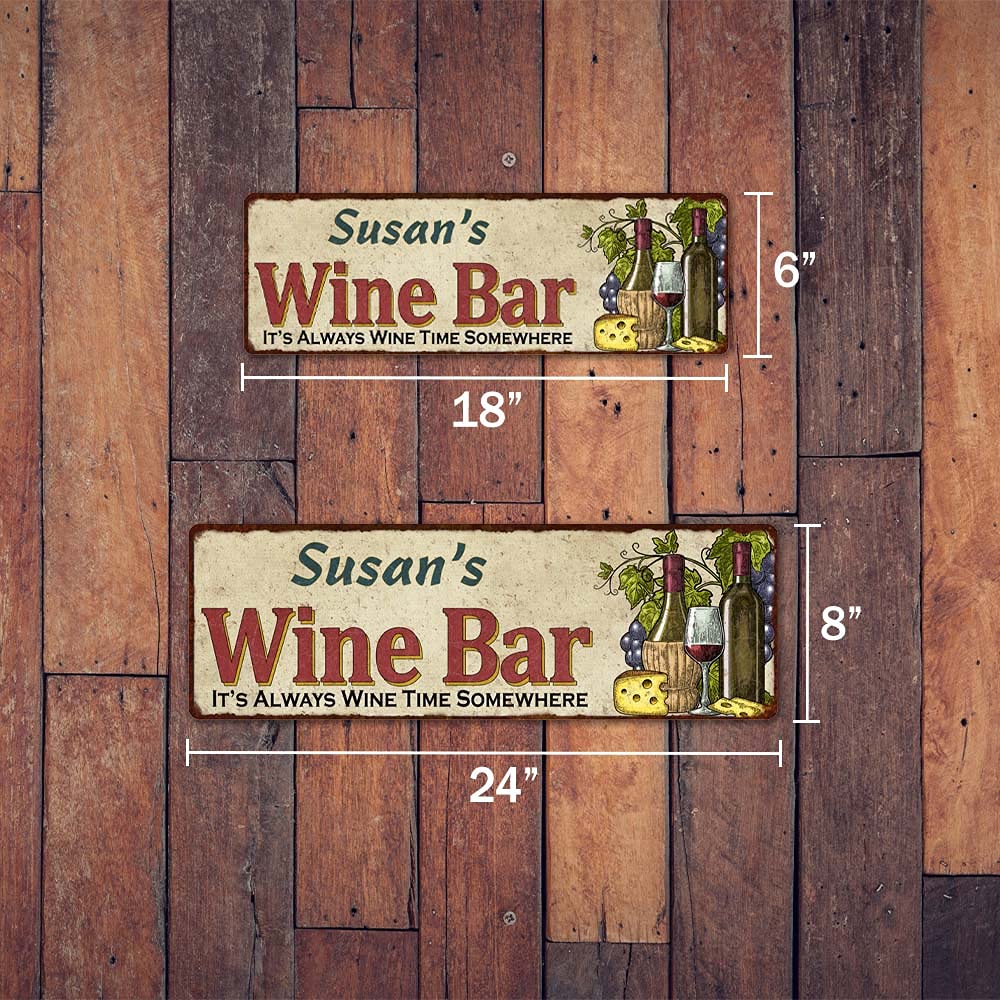 Personalized Wine Bar Sign - Rustic Home Decor for Cellar, Kitchen & Wall Art - 6x18 Inch High Gloss Metal Tin Plaque - Unique Housewarming Gift for Wine Lovers (Perfect for Dining Rooms, Bars & Wine Cellars)