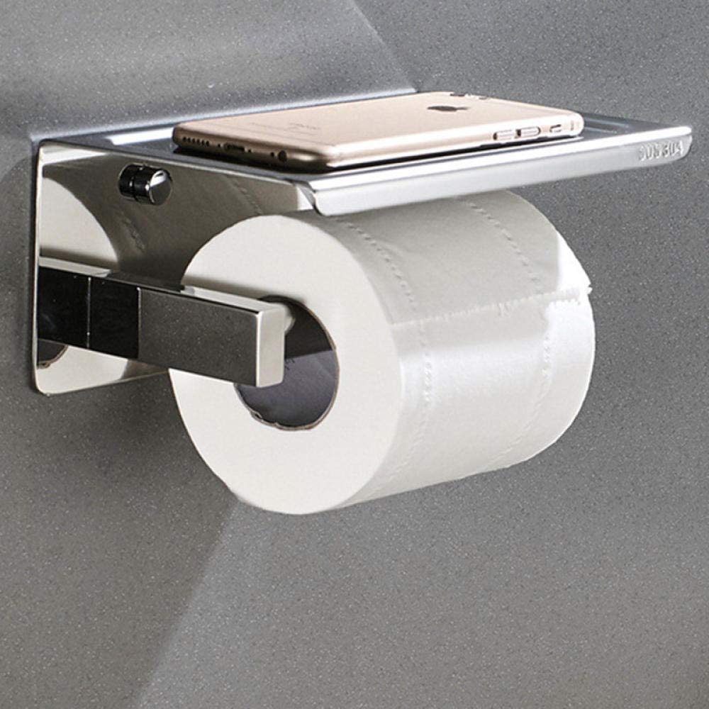 XG-WU 304 Stainless Steel Self-Adhesive Toilet Paper Holder with Phone Shelf - Bathroom Tissue Roll Dispenser - Rustproof Bathroom Accessories for Home, Hotel & Office Use