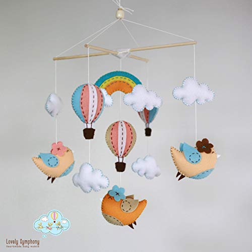 Handmade Hot Air Balloons Baby Mobile - Birds & Hot Air Balloons Nursery Crib Mobile for Newborns | Perfect for Nursery Decor, Baby Shower Gifts & Soothing Infant Sleep