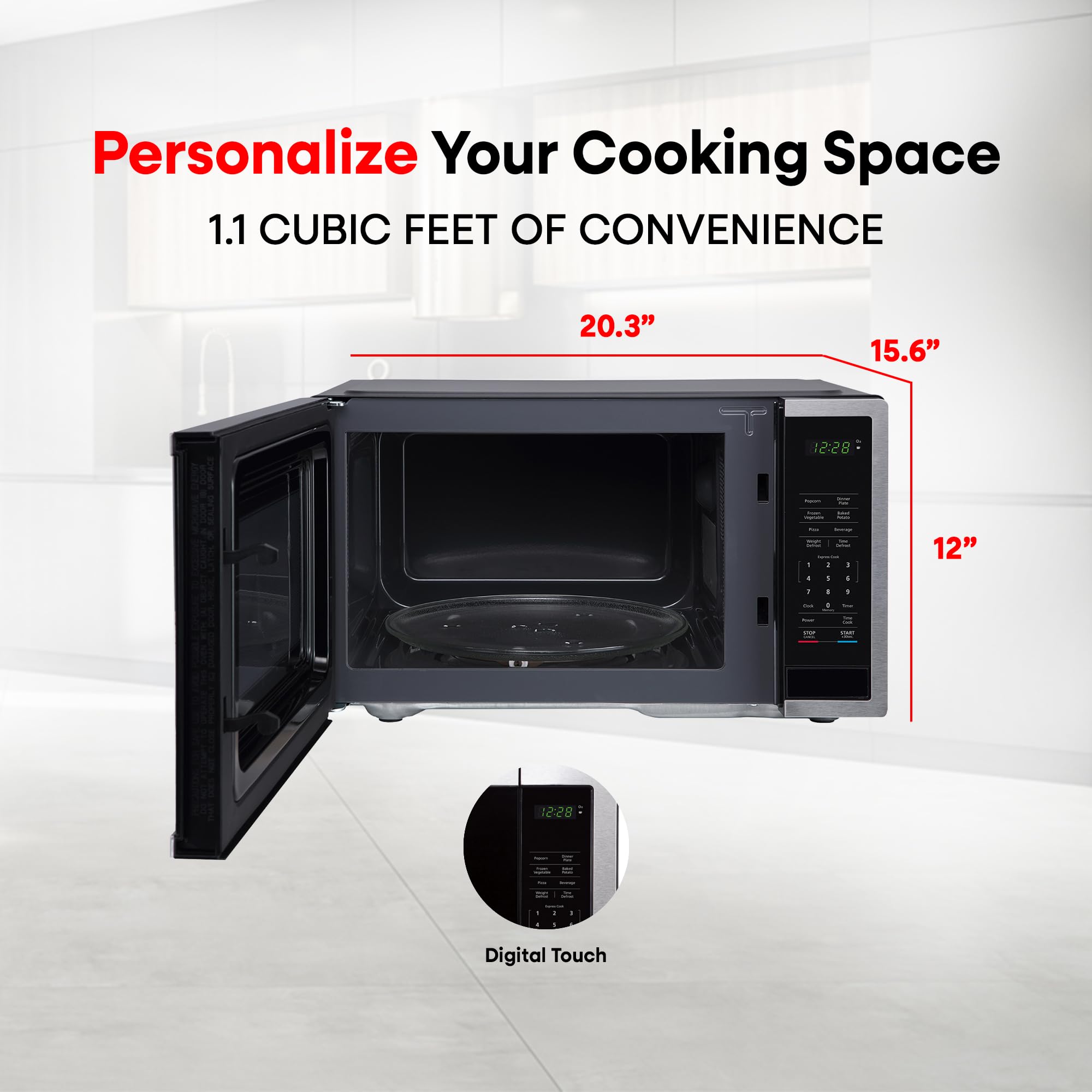 Magic Chef 1000W Countertop Microwave Oven - Compact 1.1 Cu Ft Silver Microwave for Small Spaces | Perfect for Dorms, Apartments & Office Kitchens