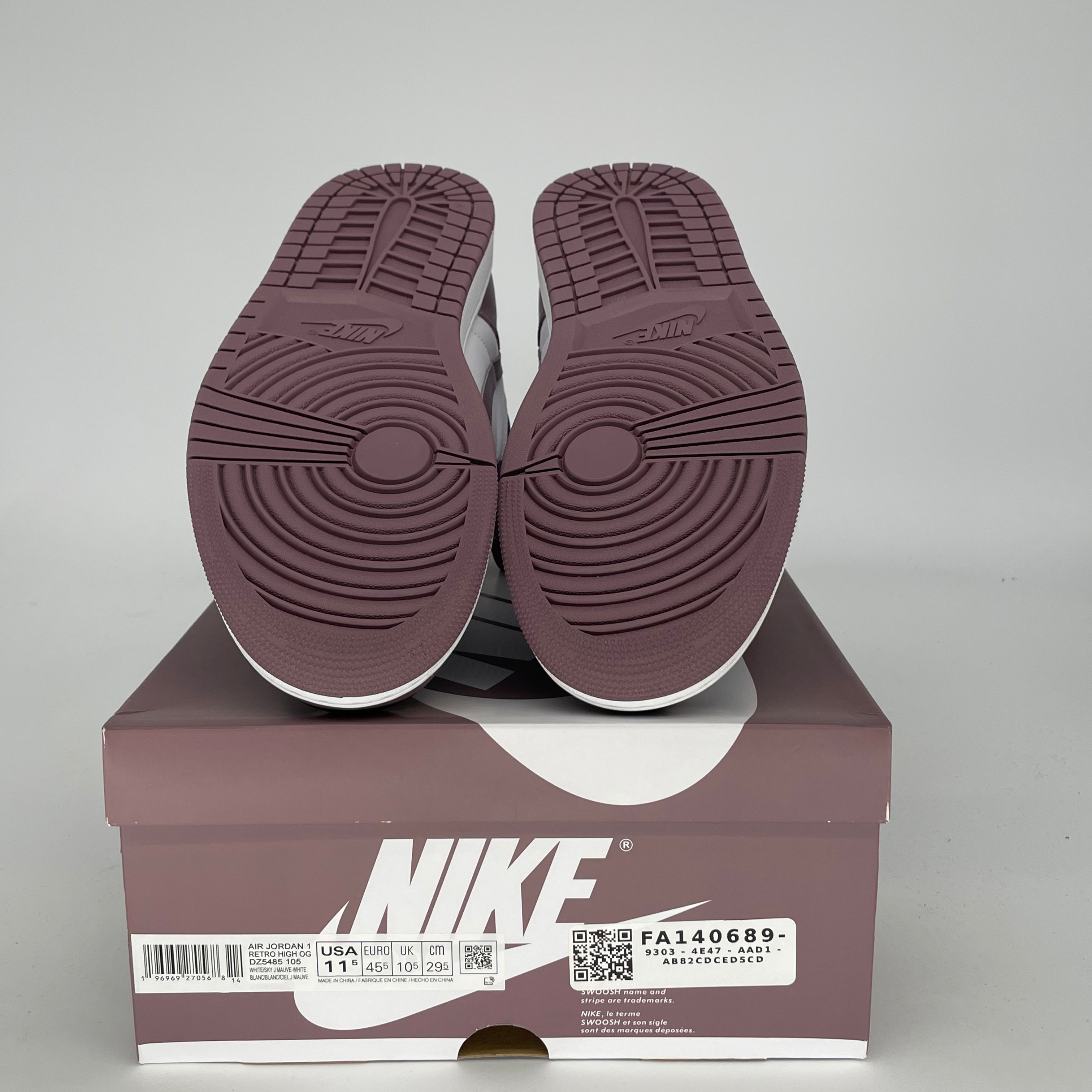 AIR JORDAN 1 MAUVE SNEAKERS - SIZE 11.5 MEN'S (DZ5485-105) - Retro Basketball Shoes for Casual Wear & Street Style Fashion