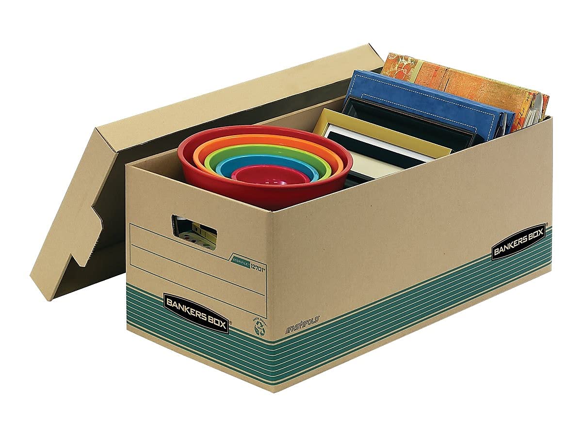 Bankers Box STOR/FILE Medium-Duty Storage Boxes - FastFold Design with Lift-Off Lid, 100% Recycled Material, Letter Size (12.5
