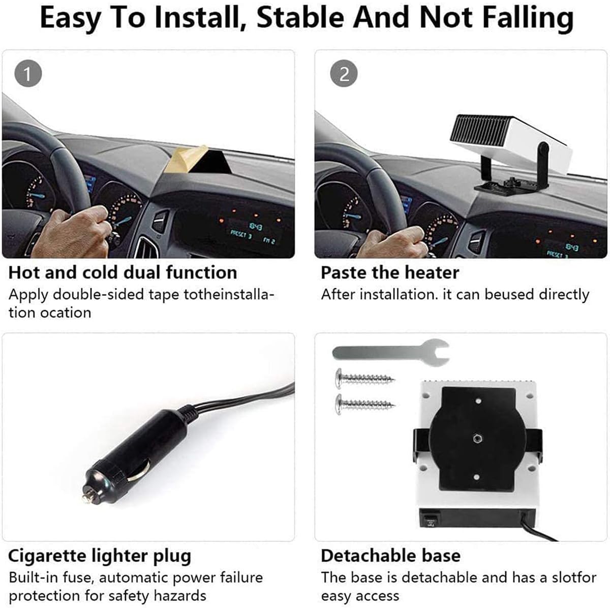 MASO 12V Portable Car Heater - Fast Defrosting & Warming Solution with Cigarette Lighter Plug - Perfect for Winter Commutes, Road Trips & Emergency Heating