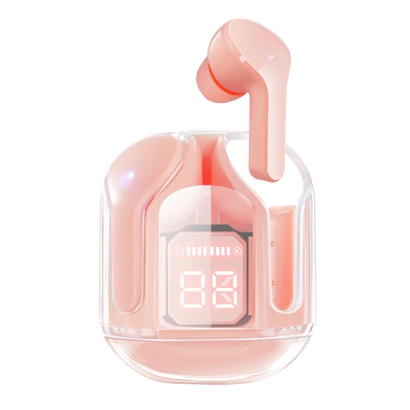 Wireless Bluetooth Earbuds with ENC Noise Cancelling, LED Display Charging Case, Lightweight In-Ear Headphones with Built-in Mic for Android/iOS (Pink) - Perfect for Gym, Commuting & Work Calls