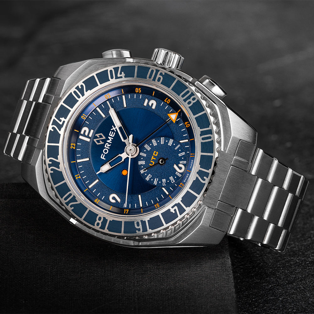 Stratos UTC Automatic Blue Dial Men's Watch - 41mm Stainless Steel Case, Sapphire Crystal, Water Resistant - Perfect for Business, Travel & Outdoor Adventures