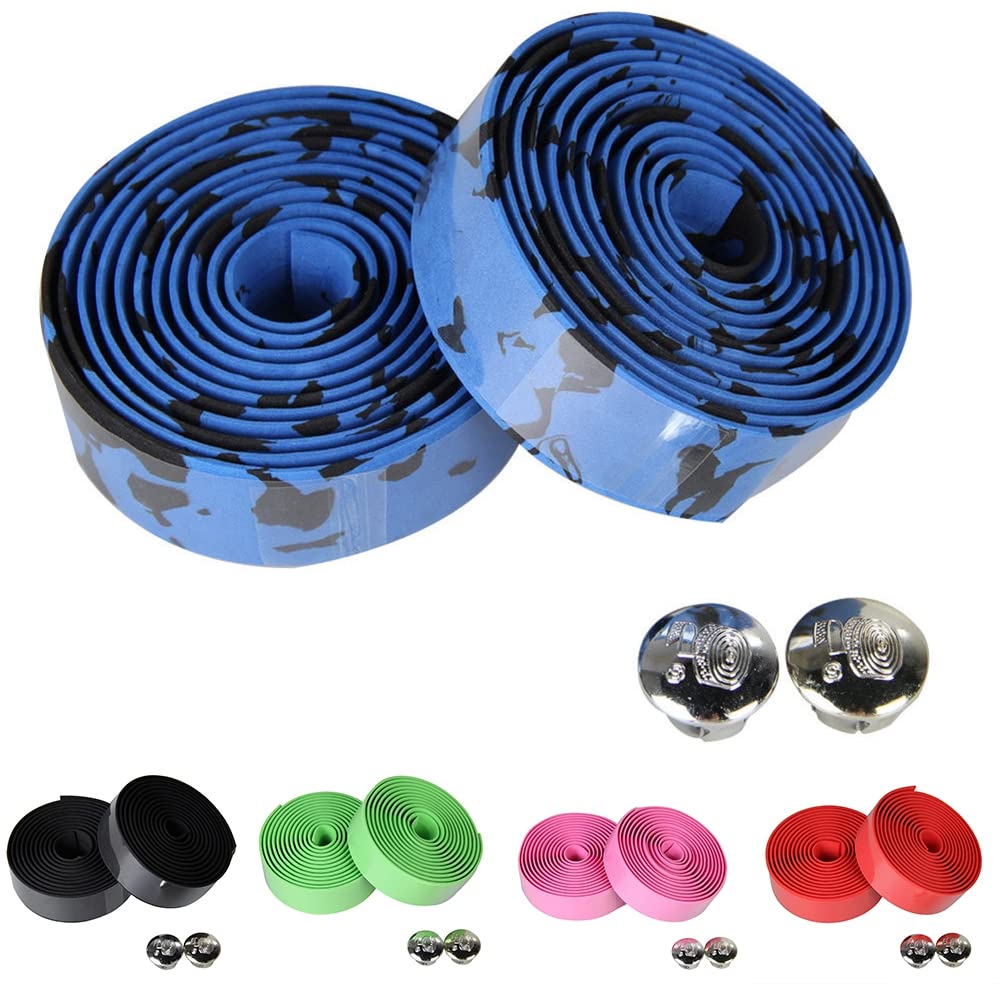 Premium EVA Bike Handlebar Tape - 2 Rolls for Road, Urban & MTB Bikes | Non-Slip Cycling Handle Wraps with 2 Bar End Plugs (Black+White) | Perfect for Commuting, Training & Long-Distance Rides