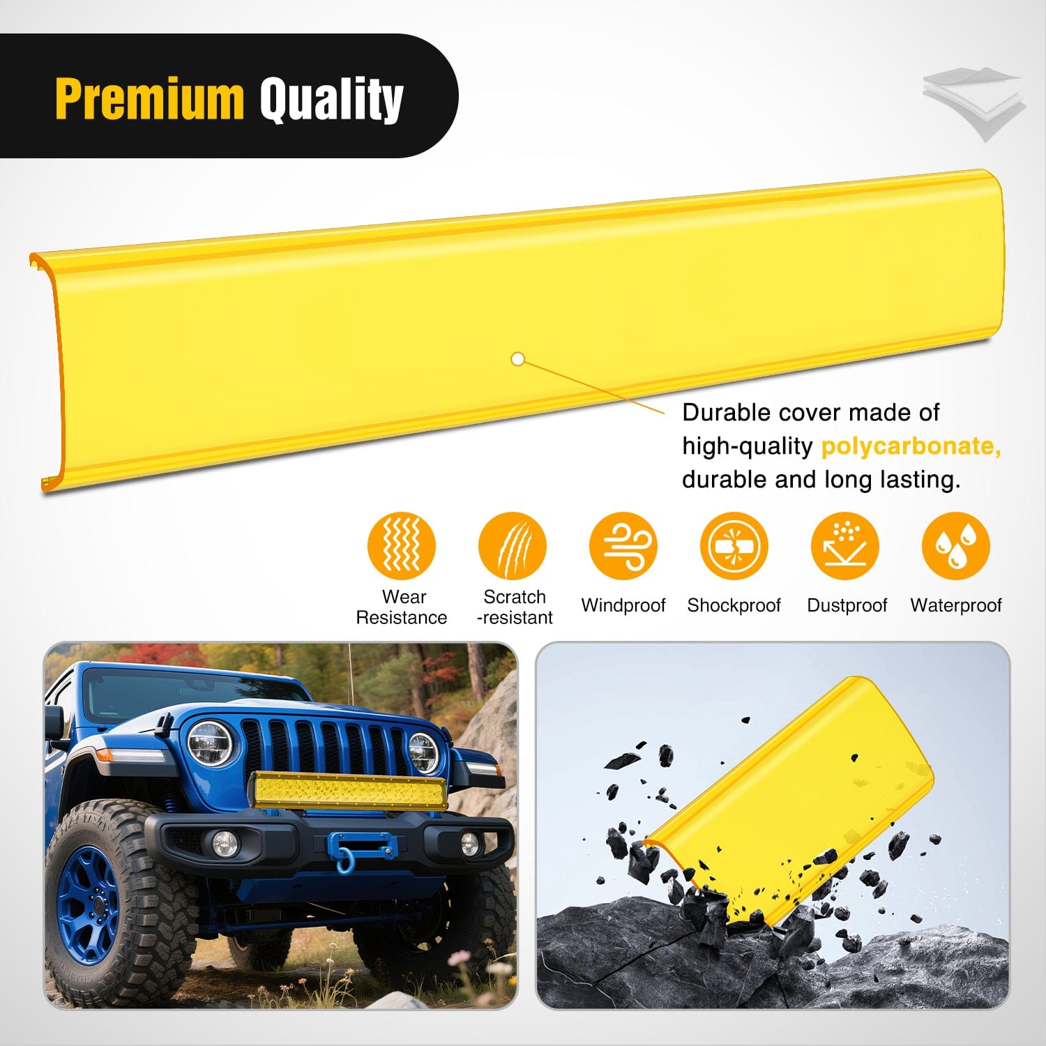 20 Inch Amber Yellow LED Light Bar Cover - Waterproof & Durable for Off-Road Trucks, ATVs, UTVs - Perfect for Night Driving, Emergency Vehicles & Outdoor Adventures