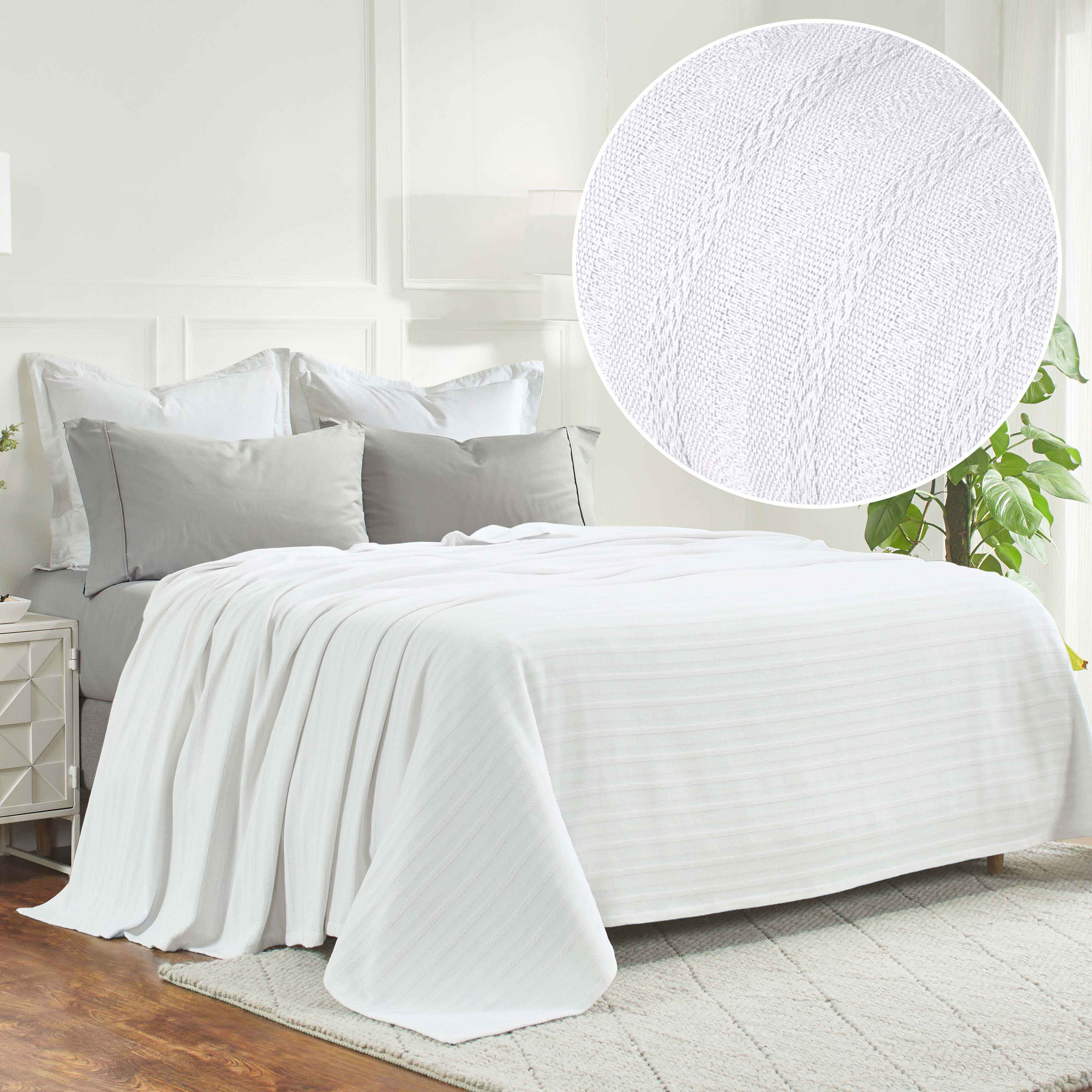 Soft Clara Cotton Textured Striped Lightweight Woven Blanket - Perfect for Sofa, Bed & Outdoor Picnics