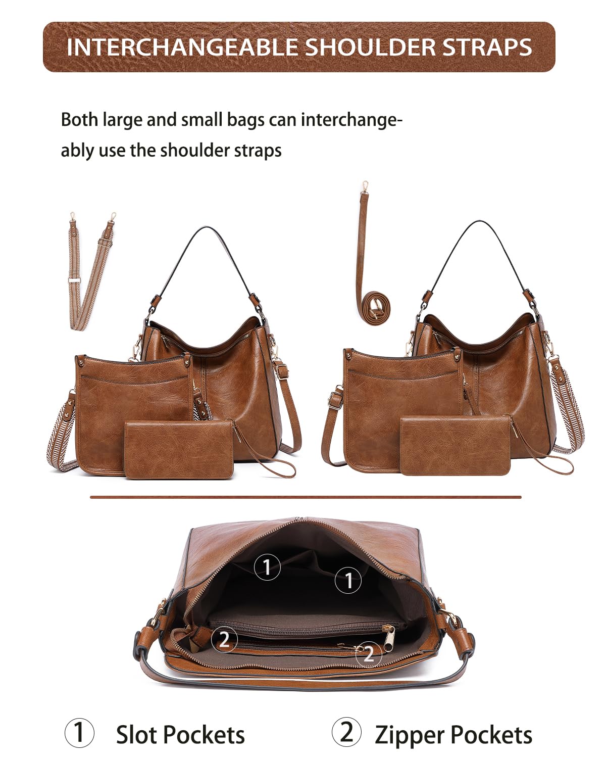 3PCS Women's Leather Crossbody Bags Set with Wallet - Large Shoulder Handbags & Adjustable Straps for Ladies, Perfect for Work, Travel & Daily Use Tote Purse