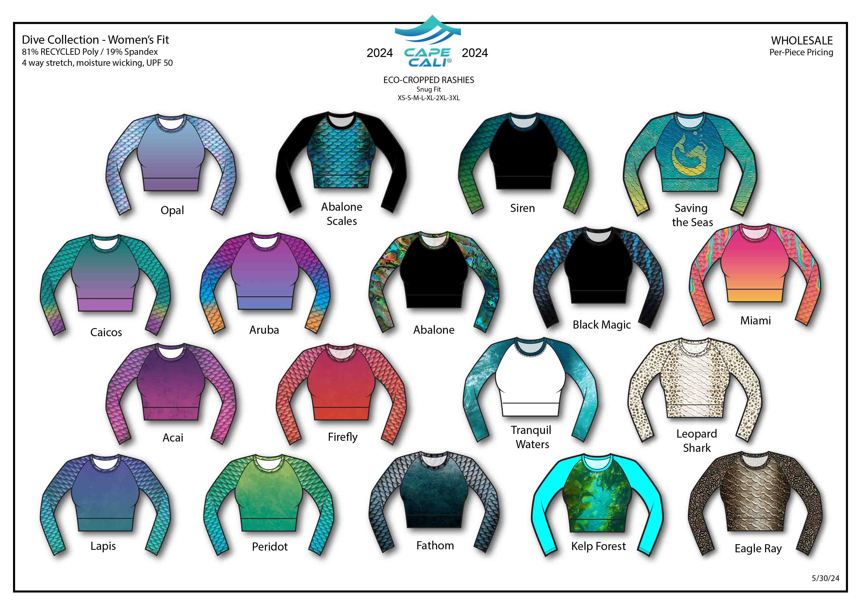 Wholesale 20+ Pieces Mix and Match Cropped Rash Guards - Swimwear for Women, Beach Cover Up, Yoga, Surfing & Activewear