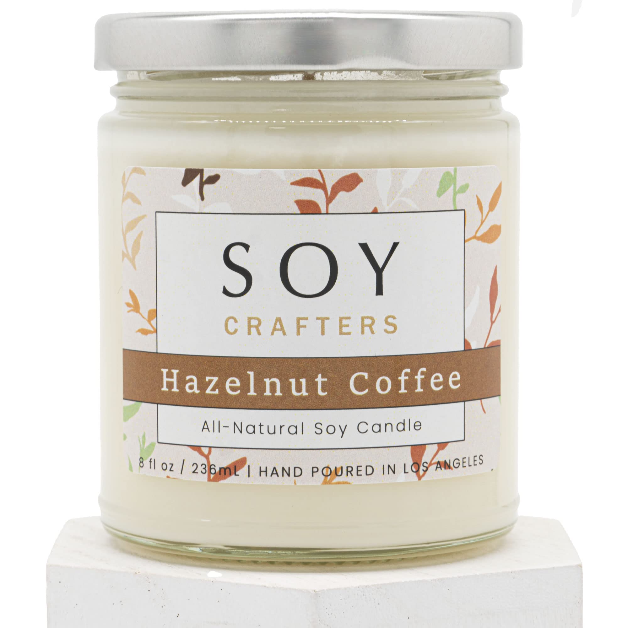 SOY CRAFTERS Natural Soy Wax Candles - Hazelnut Coffee Scented Candle with Maple & Cream Notes | 9oz Glass Jar Candle for Home, Office Relaxation & Romantic Ambiance