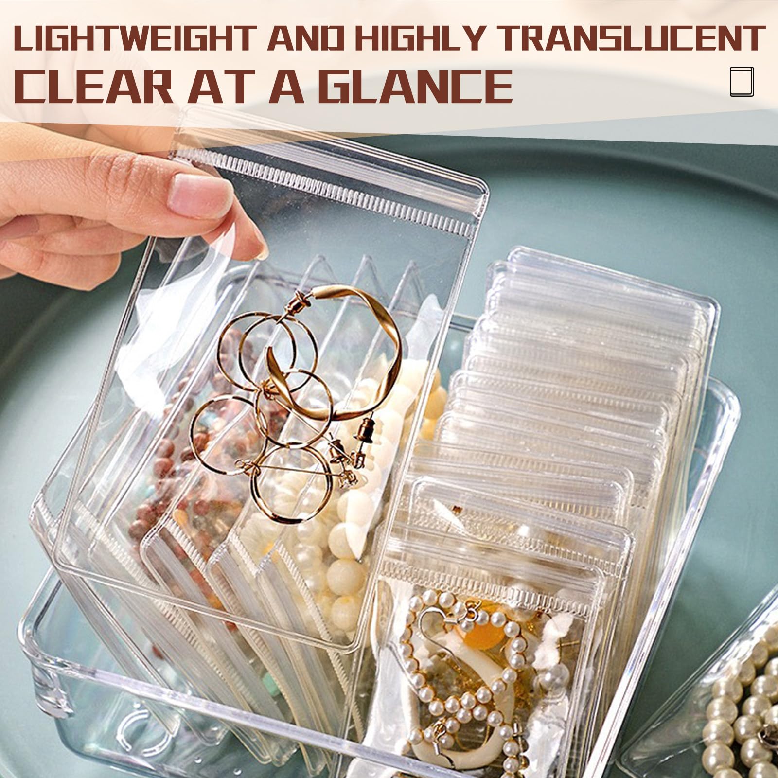 50PCS Clear PVC Jewelry Pouches - Waterproof Zipper Storage Bags for Earrings, Bracelets & Necklaces - Travel Jewelry Organizer for Women, Small Transparent Pouch for Jewelry Display & Protection (50 Pack)