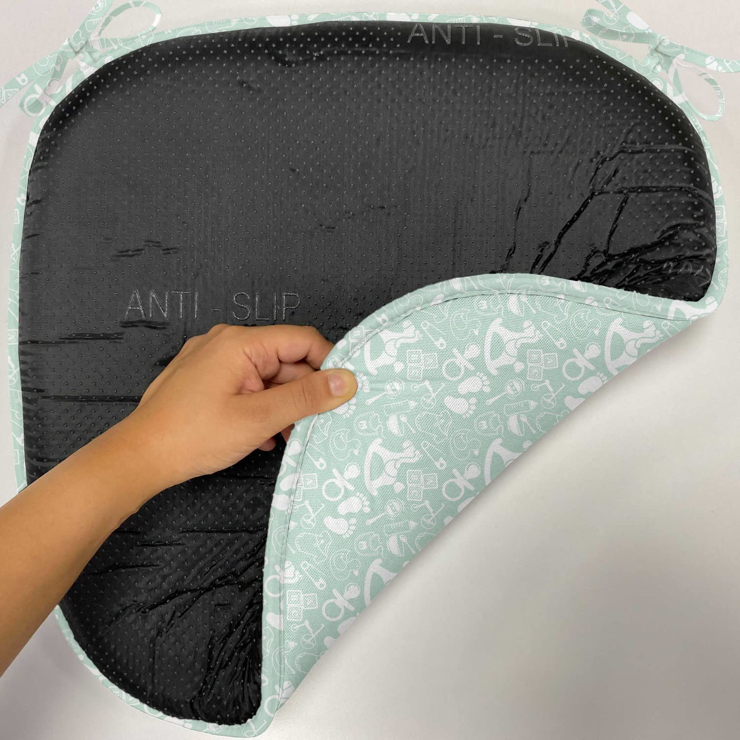 Lunarable Mint Chair Cushion Set of 12 - Non-Slip Seat Pads with Vintage Birth Shower Footprint Design, 16x16 Inch, Seafoam White - Perfect for Kitchen, Dining Room & Outdoor Patio Furniture