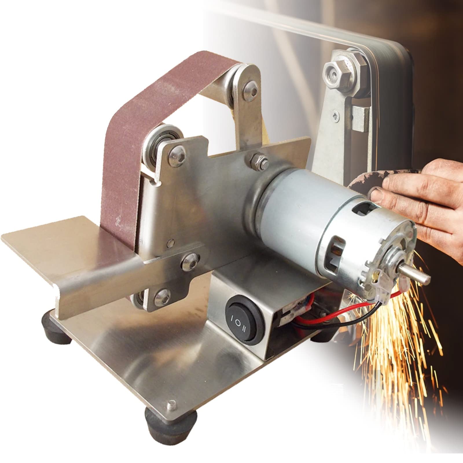 Electric Belt Grinder Machine - Adjustable Speed Polishing & Sanding Tool with Stainless Steel Body - Perfect for Sharpening, Woodworking & Plastic Sanding - Ideal for DIY Projects & Professional Workshops