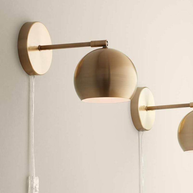 Kiven 1-Light Plug-in Wall Sconce with Brass Finish & Clear Cord - Includes In-Line On/Off Rocker Switch - Perfect for Bedroom, Living Room, Hallway Lighting Decor