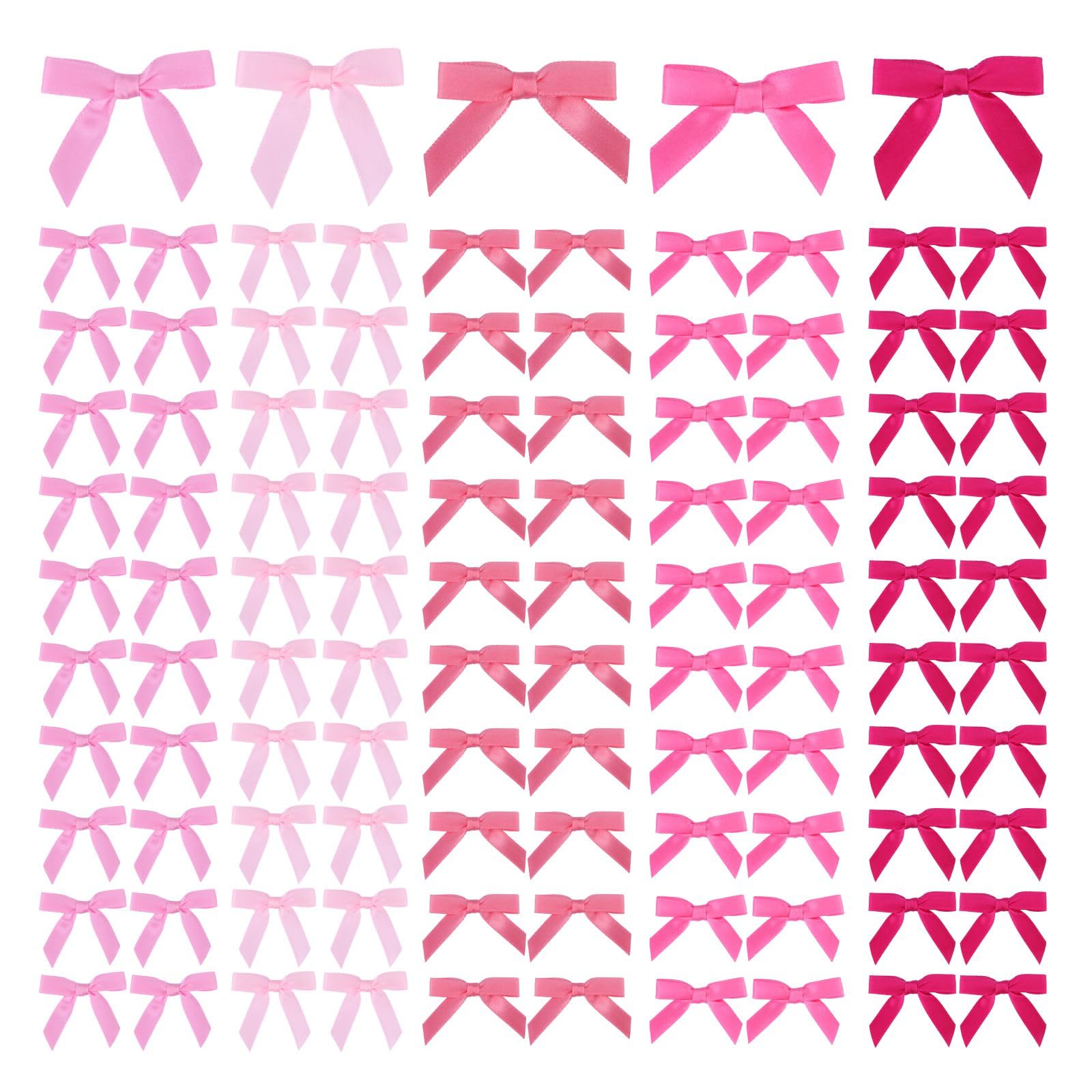 100 Pcs 1.5 Inch Self-Adhesive Satin Ribbon Bows - Premium Pink & Hot Pink Craft Bows for Gift Wrapping, Treat Bags, Wedding Decor, Baby Shower & Birthday Party Favors (Valentine's Day, DIY Crafts, Home Decoration)