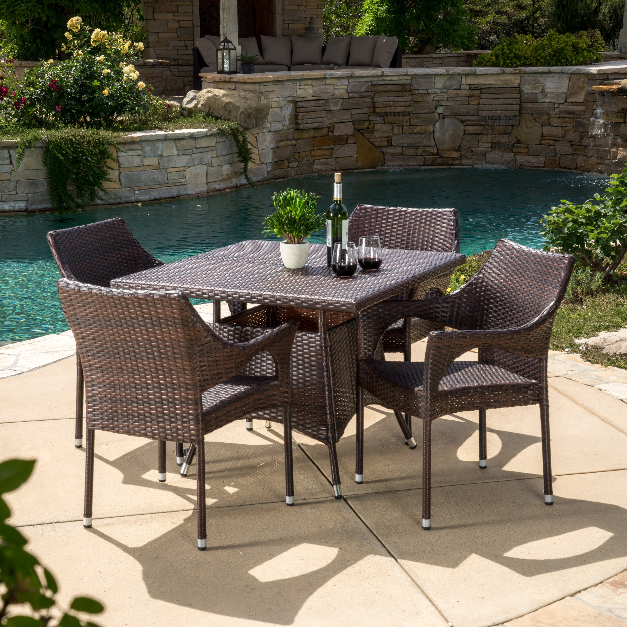 Christopher Knight Home Arden 5-Piece Outdoor Wicker Dining Set in Multibrown - Perfect for Patio, Garden, and Backyard Entertaining