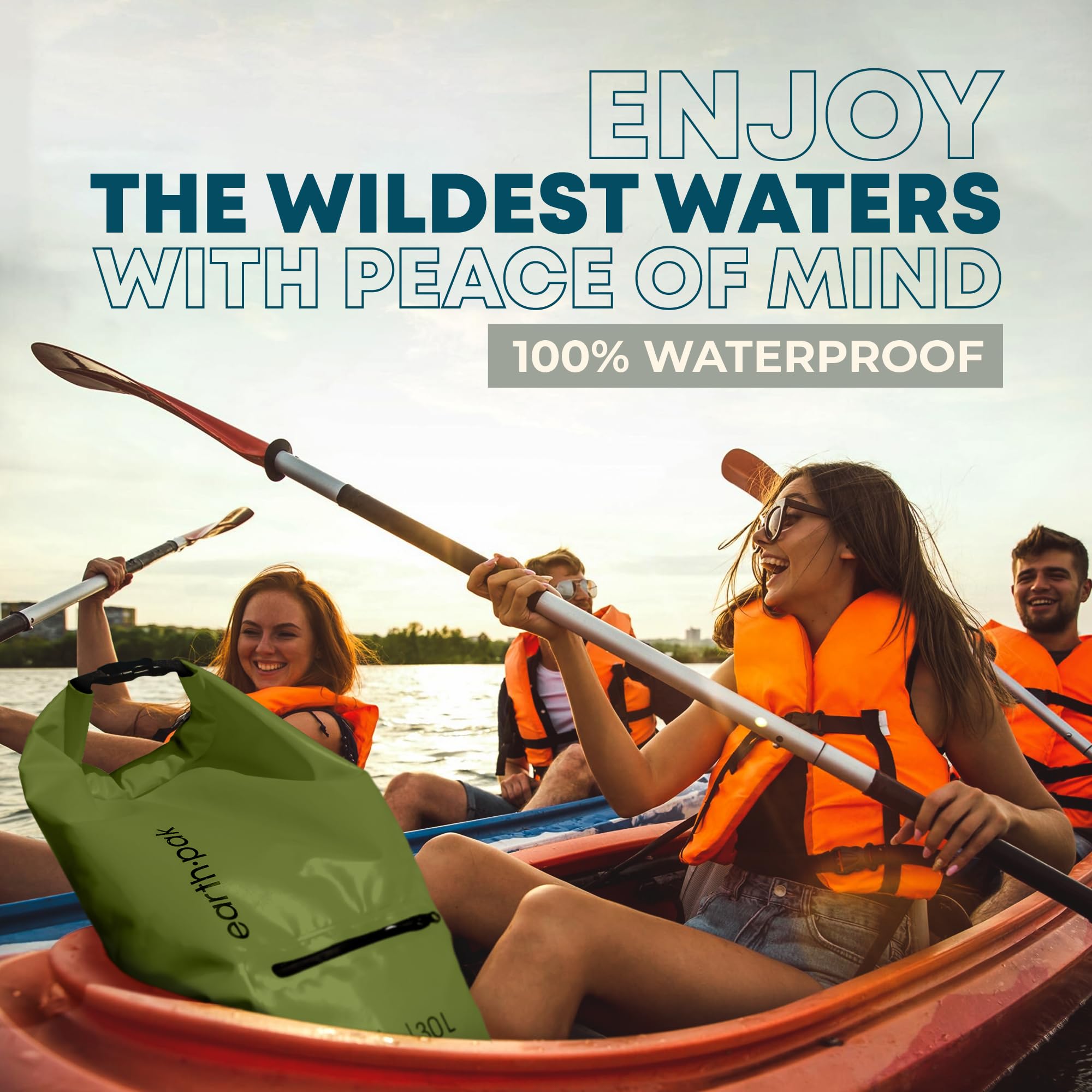 Earth Pak Waterproof Dry Bag Backpack with Zippered Pocket - Keep Gear Dry for Kayaking, Boating, Hiking & Camping - Includes Waterproof Phone Case for Outdoor Adventures