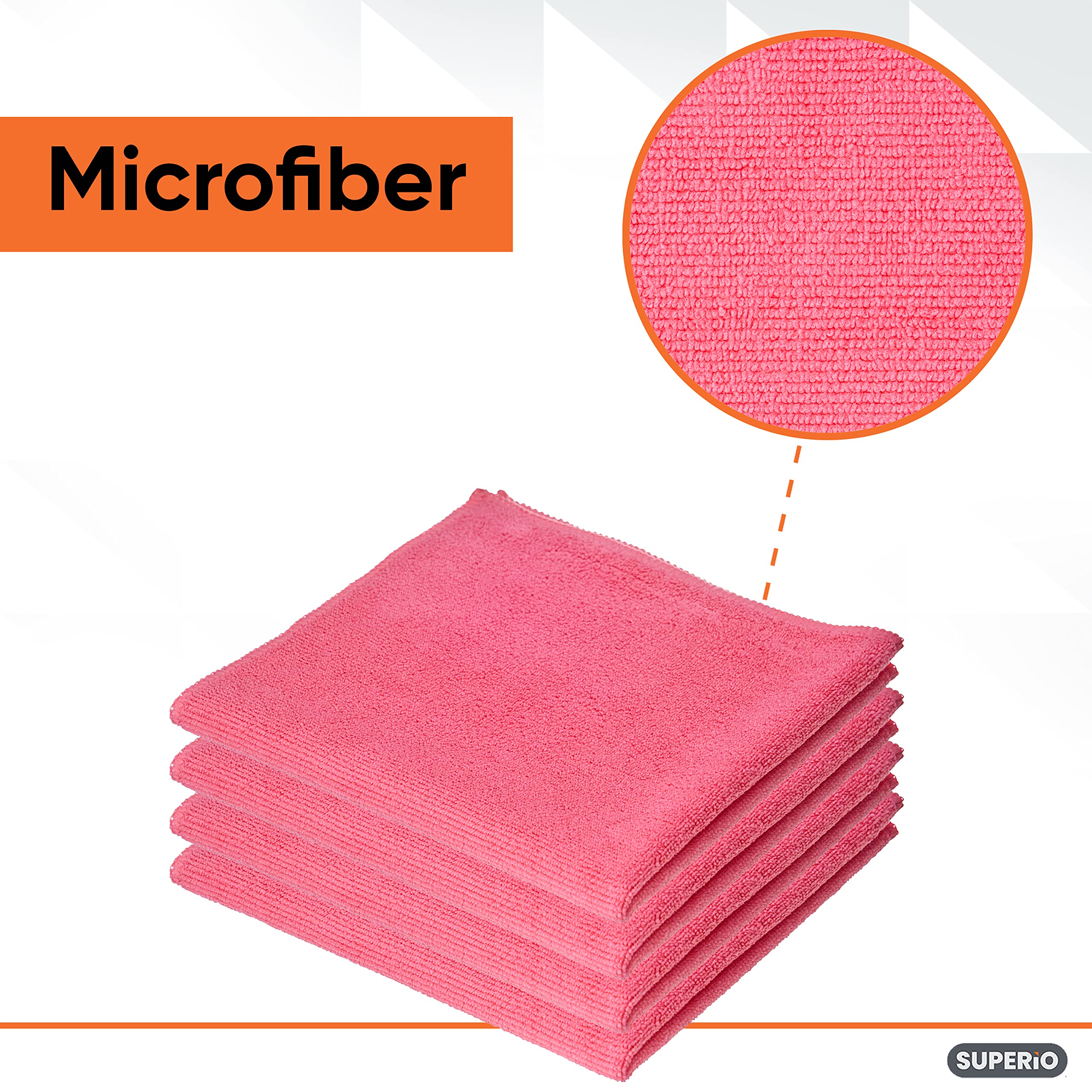 Superio Pink Microfiber Cleaning Cloths - 16x16 Inch Lint-Free, Washable & Reusable - Streak-Free for Cars, Kitchen, Bathroom - No Detergents Needed - 4 Pack - Perfect for Dusting, Polishing & Deep Cleaning Surfaces