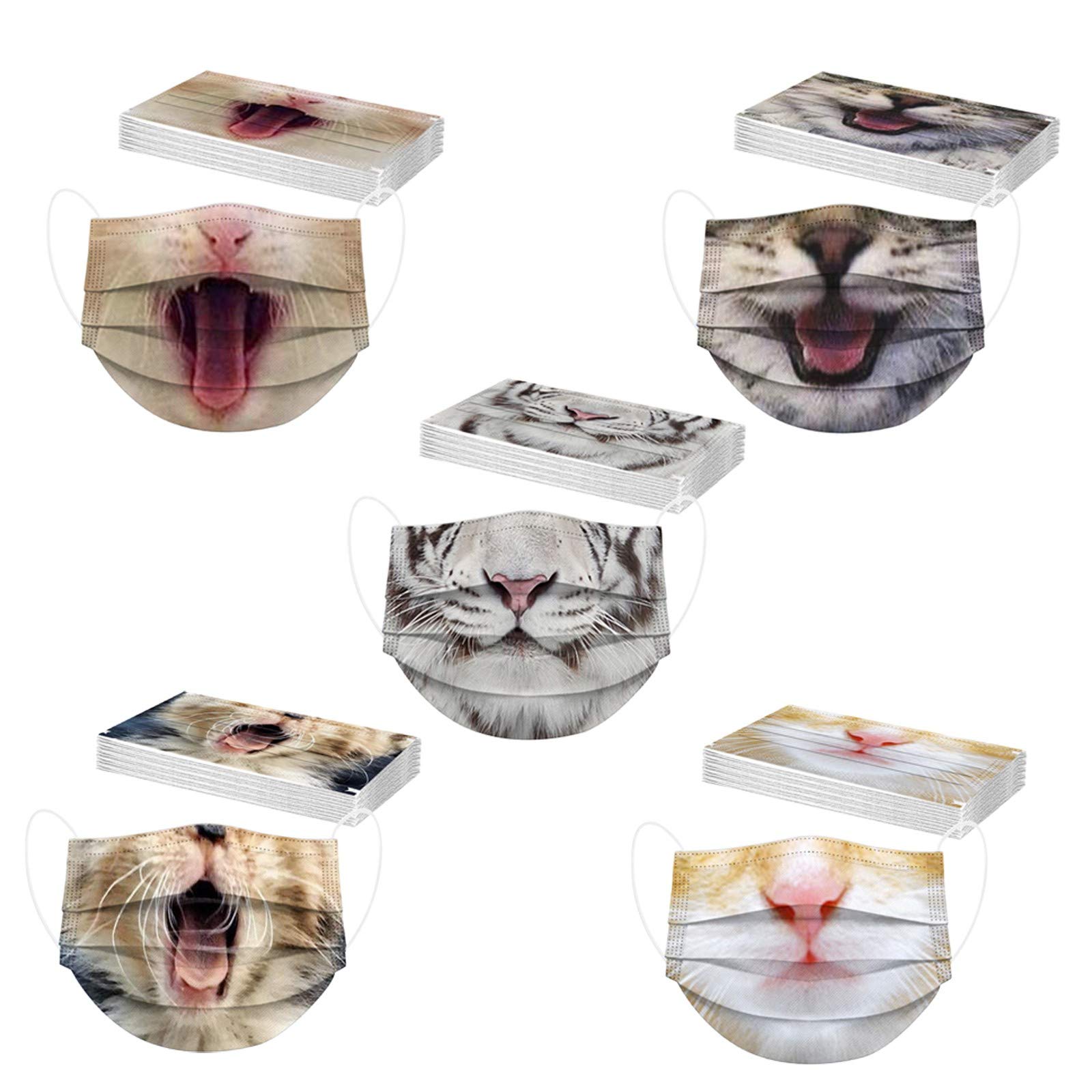 50PC Disposable Face Masks with Cute Animal Prints - Funny & Stylish Protective Paper Face Coverings for Adults - Perfect for Parties, Travel, and Daily Protection (Women & Men)