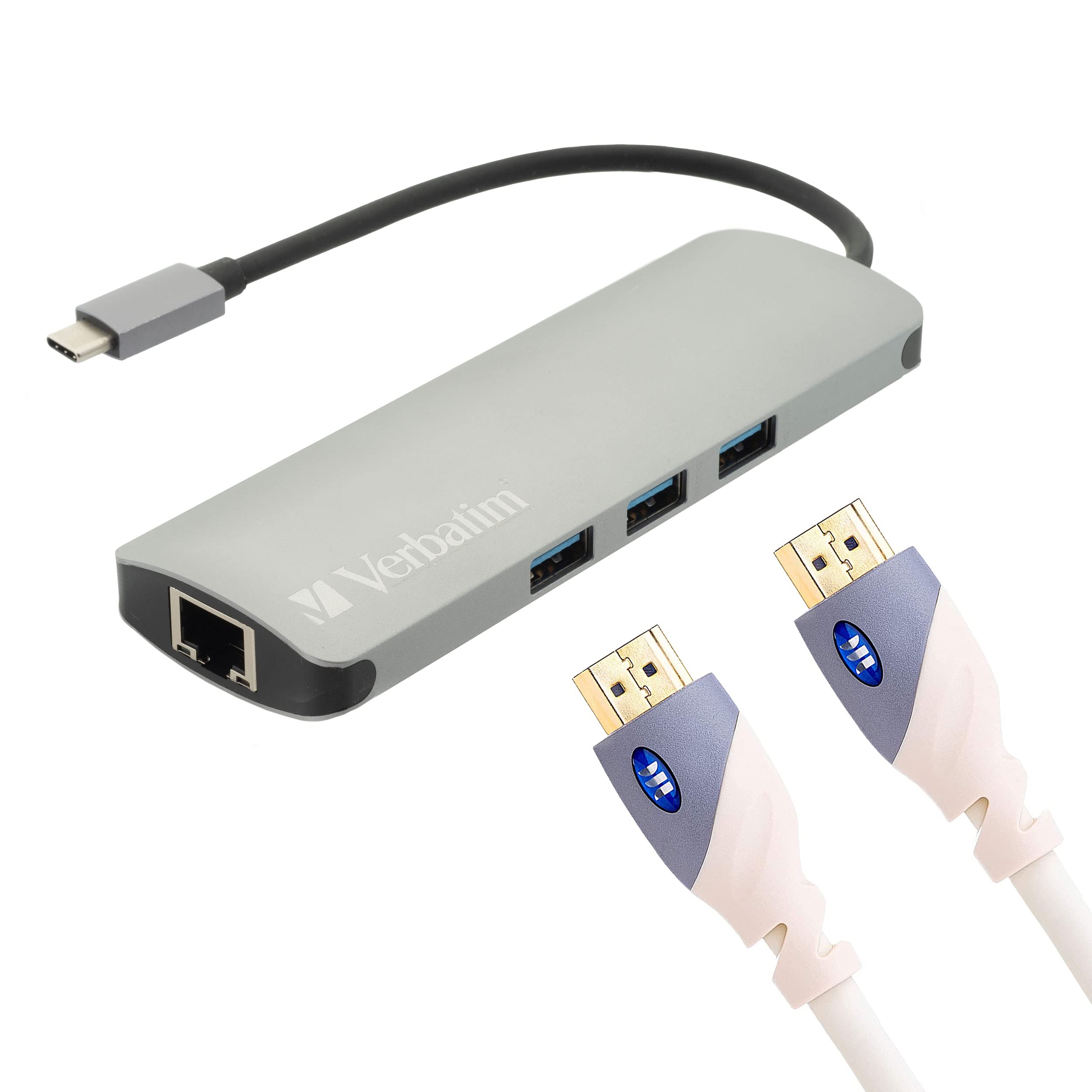 Verbatim 9-in-1 USB C Hub Adapter with 100W PD, USB 3.0 Ports, SD/TF Card Readers, Gigabit Ethernet, 3.5mm Audio - Compatible with MacBook Pro/Air, Dell XPS, HP & More + Includes 6FT 4K Ultra HDMI Cable for Home Office, Gaming & Streaming