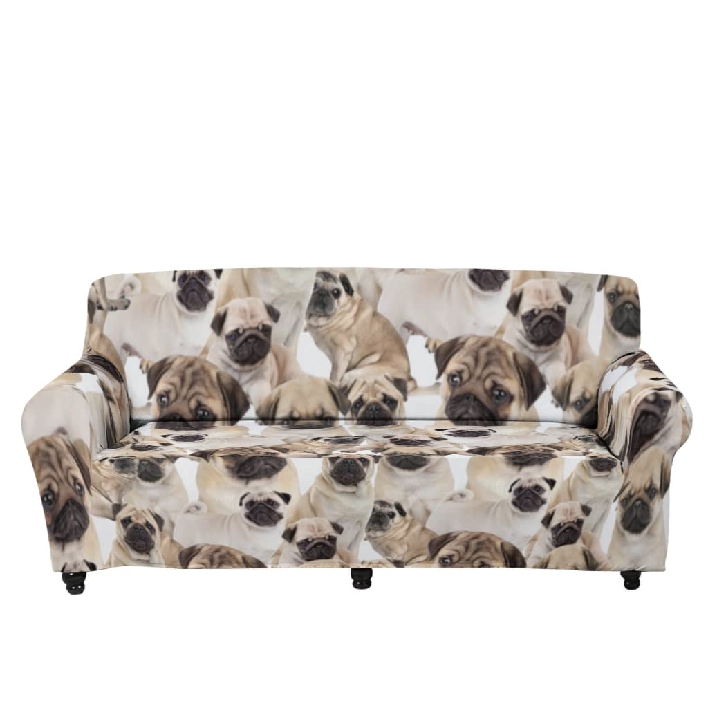 Reversible Quilted Dog Print Sofa Slipcover - Non-Slip Foam Backing, Tear-Resistant Furniture Protector for Chihuahua, Dalmatian, Husky, Pomeranian & Pug Lovers (5-Piece Set, Multicolor) - Perfect for Pet-Friendly Living Rooms & Home Decor