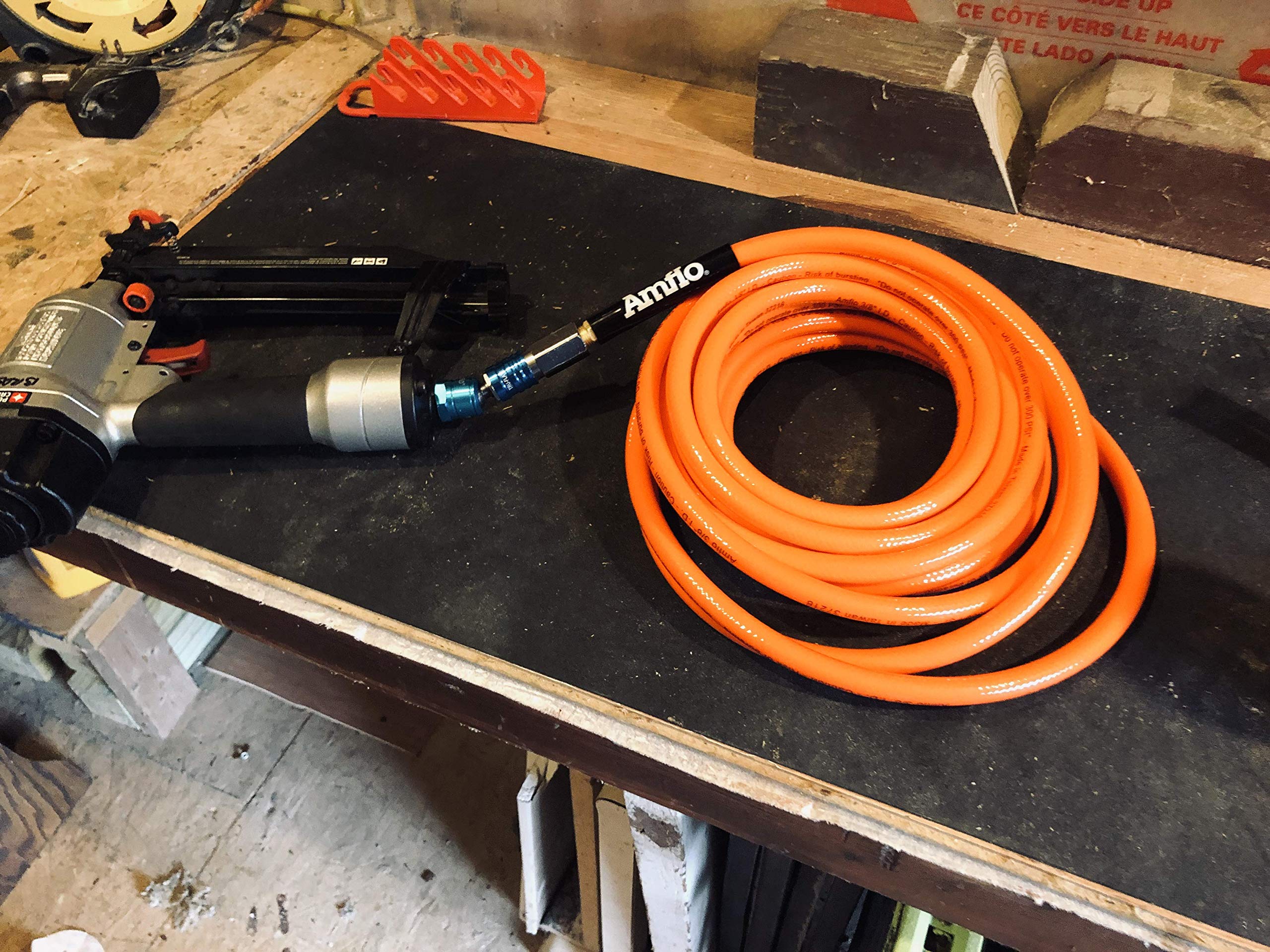 Amflo 576-50A 3/8 Inch x 50 Feet PVC Air Hose - Heavy Duty, Flexible & Kink Resistant for Air Compressors, Pneumatic Tools, and Workshop Use