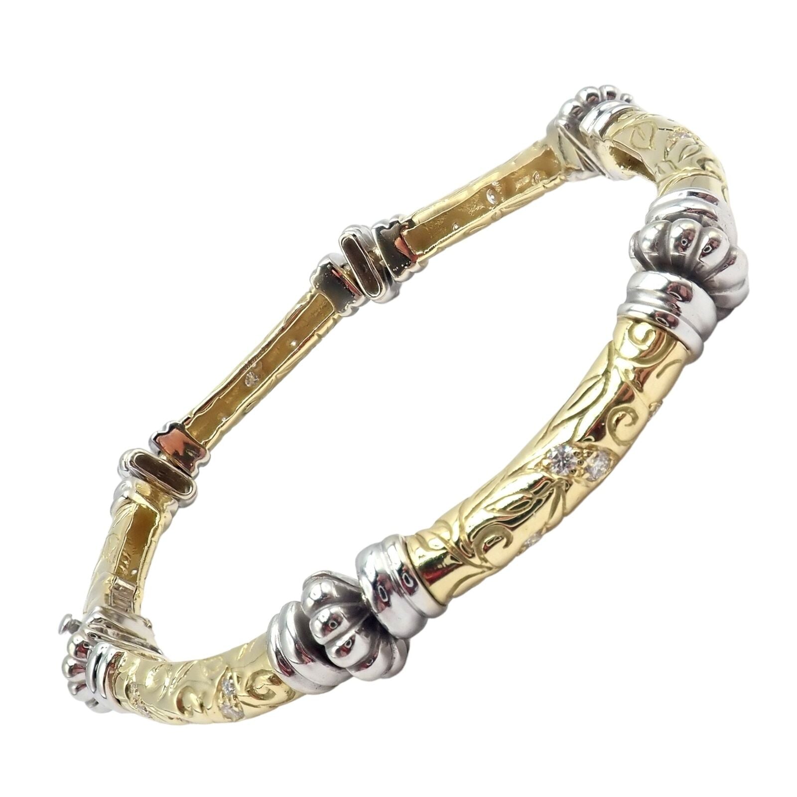 Vintage 18k Yellow & White Gold Diamond Laurel Bracelet for Women - Elegant Jewelry Gift for Anniversary, Wedding & Special Occasions